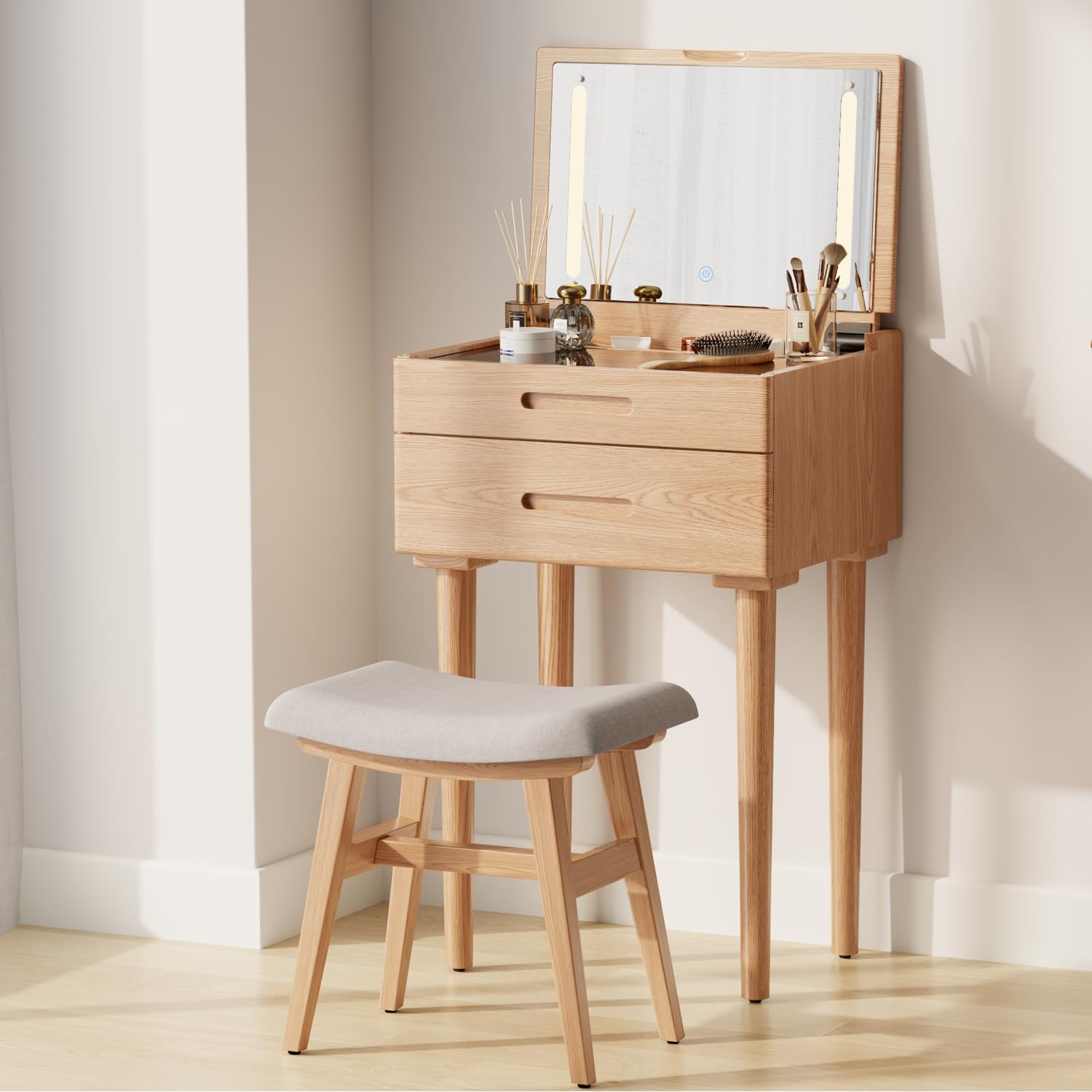 Amazon｜Mangowood ドレッサー 木製 化粧台 コンパクト - 鏡台 スリム