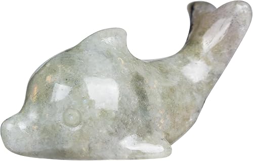 Figura de delfín de cristal de labradorita tallada a mano, figura de delfín de 1.8 pulgadas, piedra preciosa pulida, escultura de animales, piedra