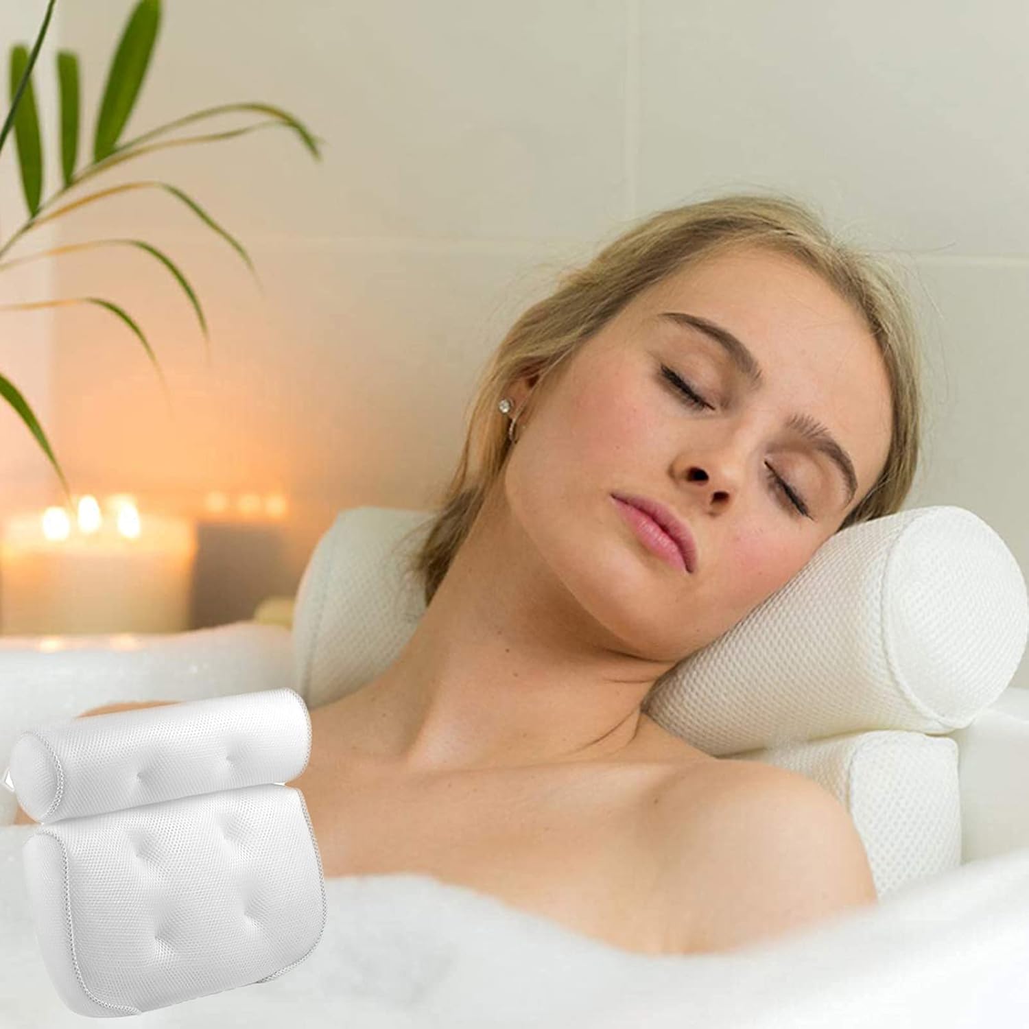 KQZUTR Bath Pillows, 3D Bath Spa Pillow with Sucker and Hook, Comfortable and Breathable for Summer, Neck Design Massage for Head and Back : Beauty & Personal Care