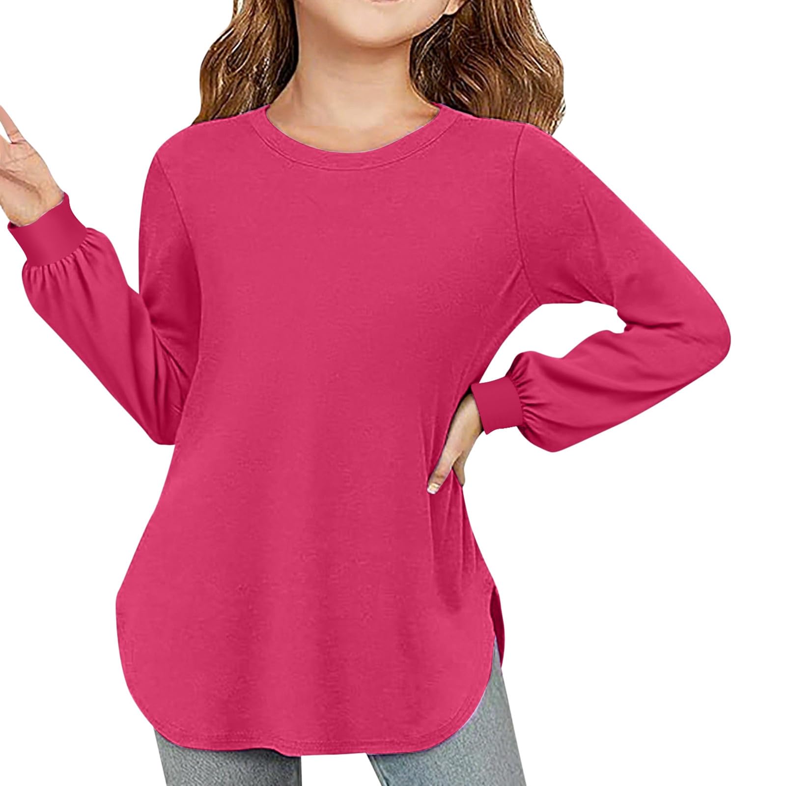 Generisch Langarmshirt Milchseide für Mädchen atmungsaktiv weich vielseitig einfarbiges schmal geschnittenes Hemd für Babys Kleinkinder