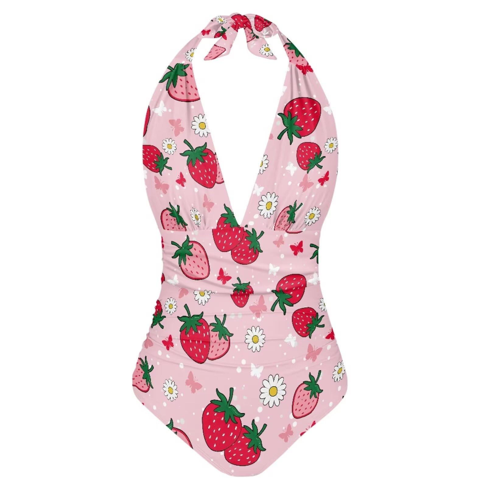 Women's V Neck One Piece Swimsuits Sexy Lace-up Halter Triangle Swimwear Bikini Plus Size Bathing Suit S-3XL