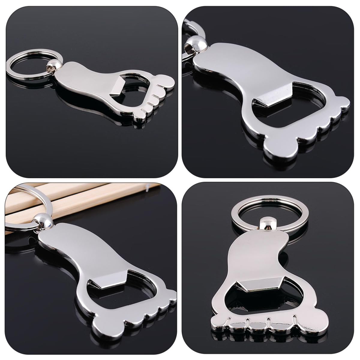 10 Abrebotellas Llavero Forma de Pie de Metal Plata, Práctico y Resistente al Desgaste para Camping y Regalo a Aficionados la Cerveza