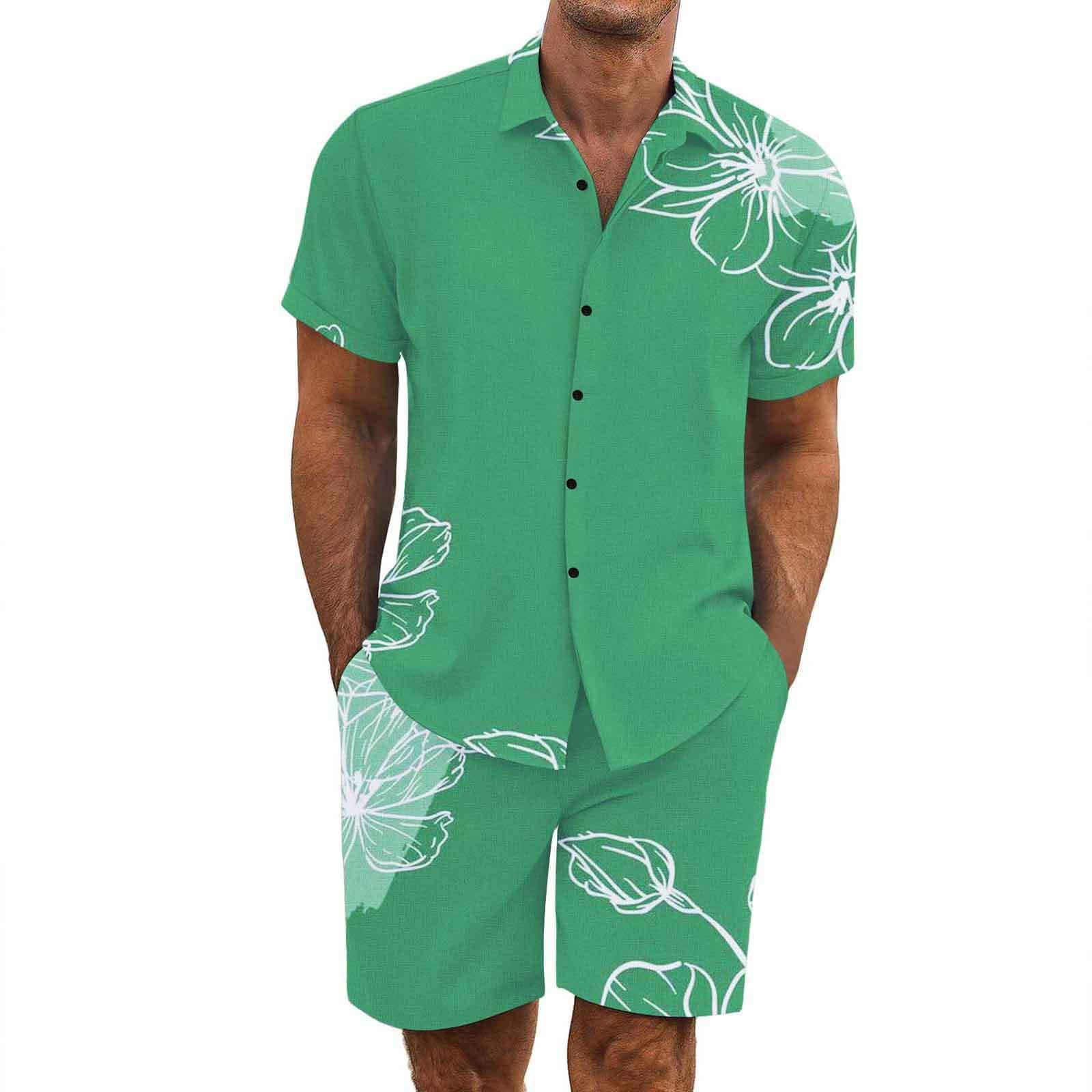 2 Pezzi Uomo Estiva Traspirante in Misto Lino - Completo Stampato e Pantaloncini Tute da Sportivo Completo Leggero Estivo Traspirante Italiana Outift per Vacanza e Tempo