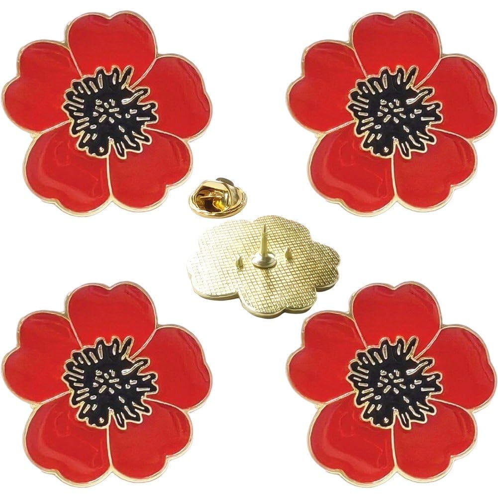 Hrippy Women's Red 5Pcs Metal Brooches Flower Lapel Pins Lapel Brooch Pins Gifts For Men