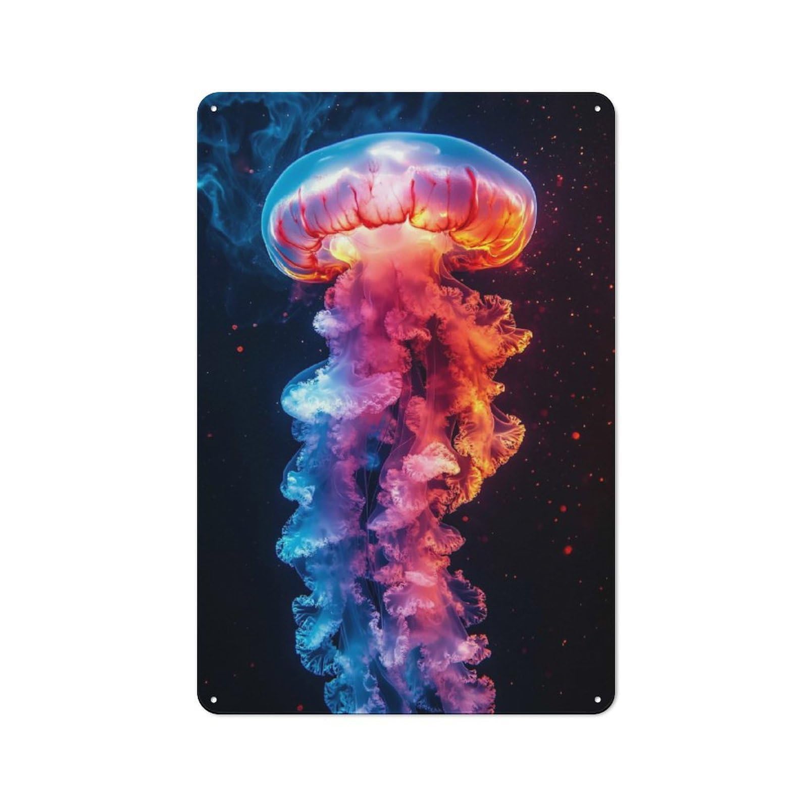 Junmoney Style-5 Tin Sign 30X20cm With Colorful Jellyfish In Dark Water For Workshop Wall, Retro Decor, For Metal Sign Collectors, For Cafés, Pubs And Restaurants