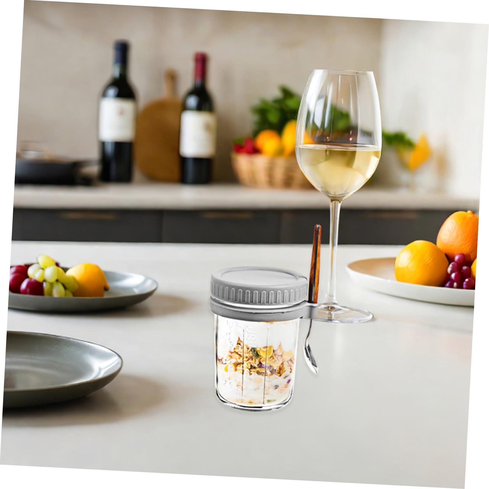 Toyvian 4pièces Pot à Yaourt Réutilisable pour Céréales avec Couvercle Bocal Verre pour Flocons Avoine Bol Déjeuner avec Couvercle Hermétique