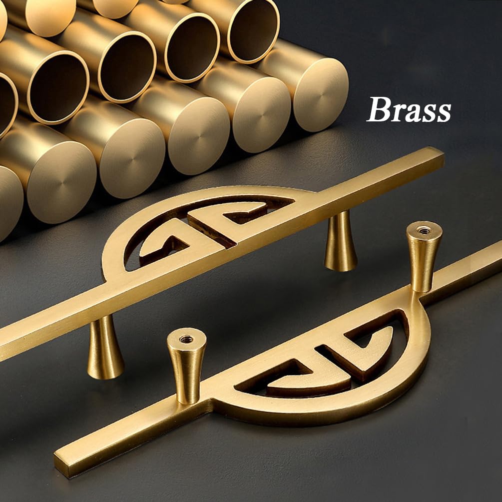 Maniglie per armadi in ottone Oro, Maniglie for armadietti da cucina, spaziatura tra i fori dorati, 96 mm/128 mm, confezione 2, in ottone massiccio(Hole spacing: 96mm/3.8in)