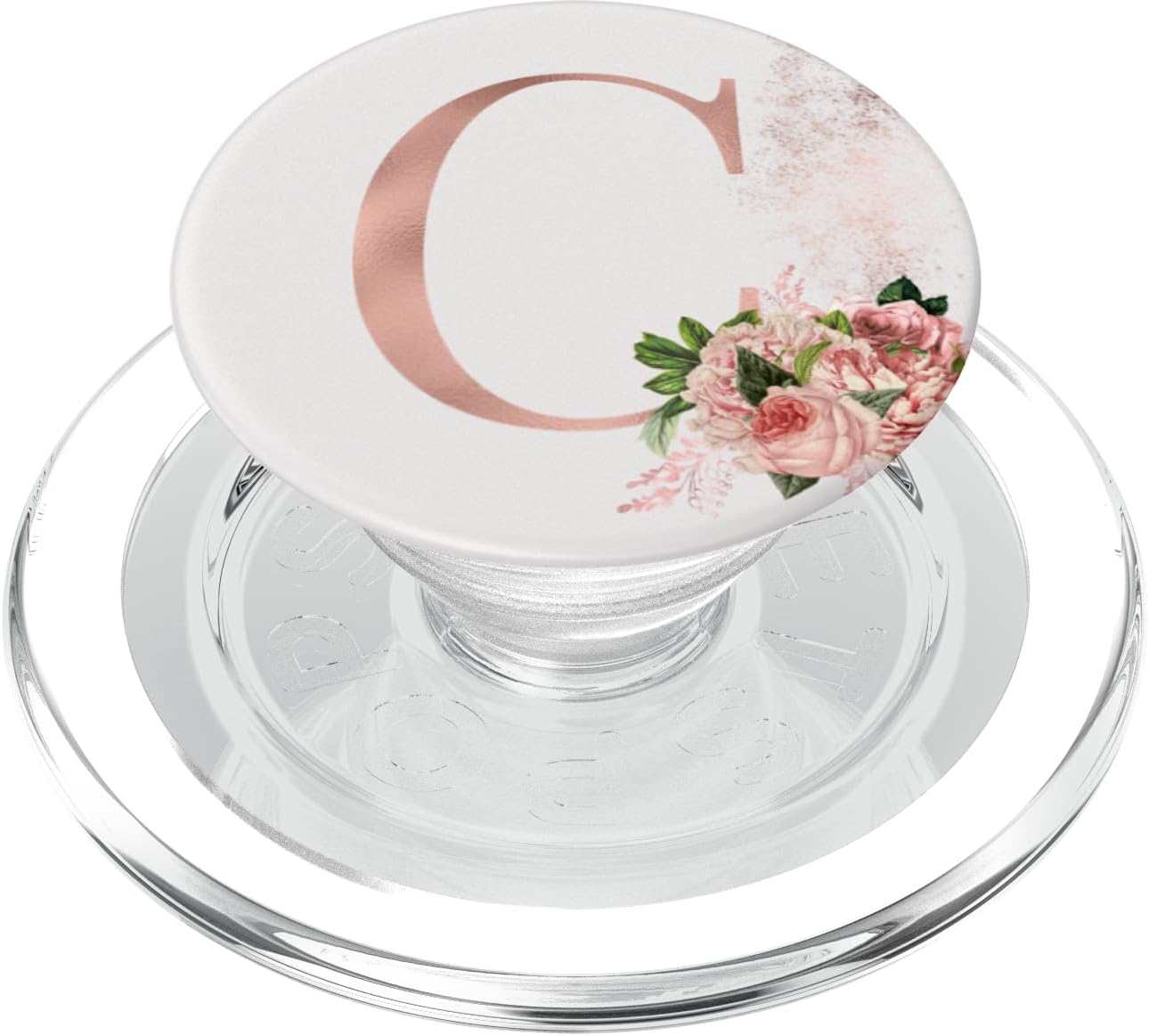 Rose Blush Floral Monogram Initial Letter C Pink Flowers PopSockets MagSafe PopGrip for iPhone