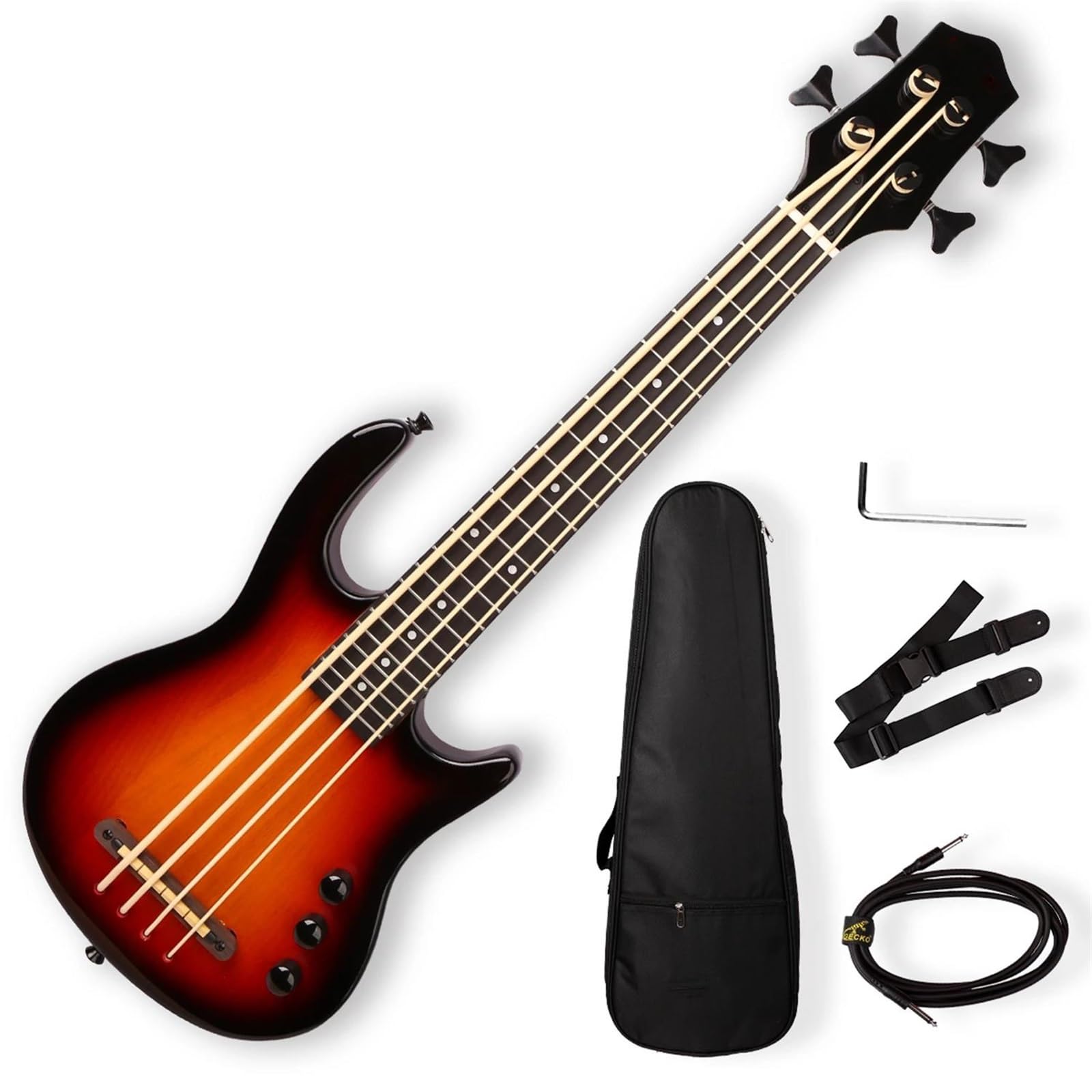 4-strunowa Przykręcana Elektryczna Gitara Basowa Ukulele Z Wykończeniem Sunburst Korpus Z Jesionu, Klon, Tył/bok Ukulele Set
