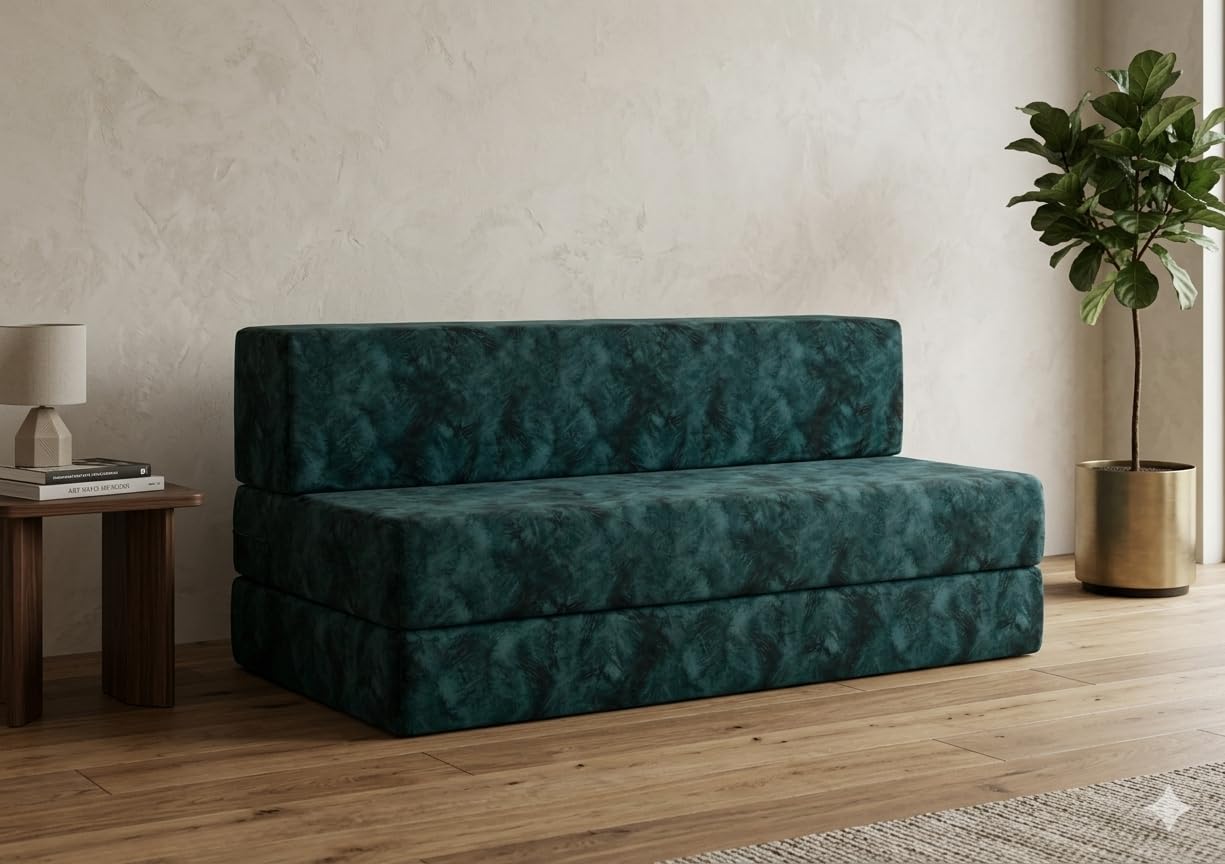 3 Seater Fold Out Sofa Cum Bed Lightweight, Comfortable & Washable Cover | Green | 72x60-image-43