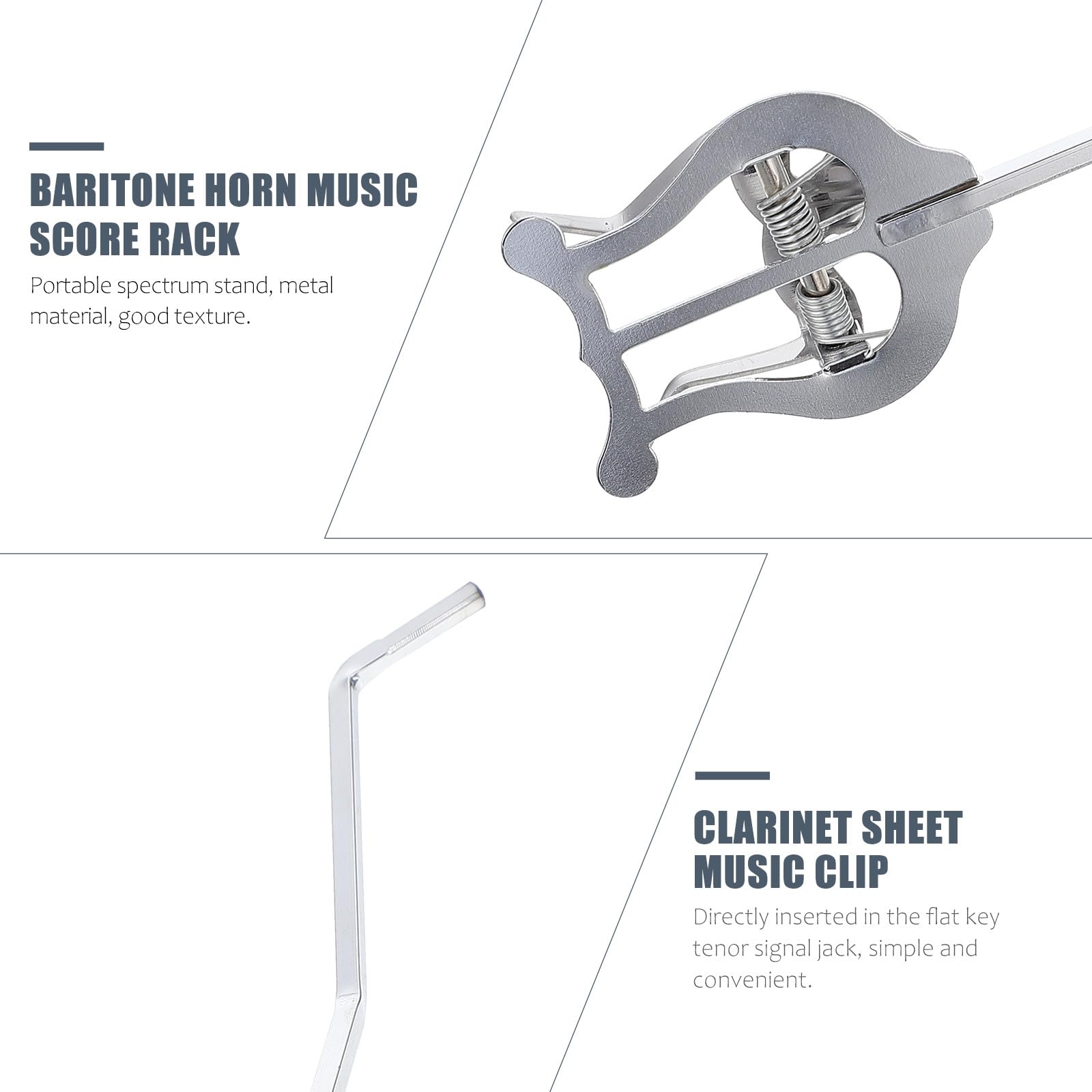Supporto per Spartiti Musicali in Metallo per Corno Baritono e Sax Contralto, Clip Portatile e Resistente per Musicisti Strumentisti in Movimento