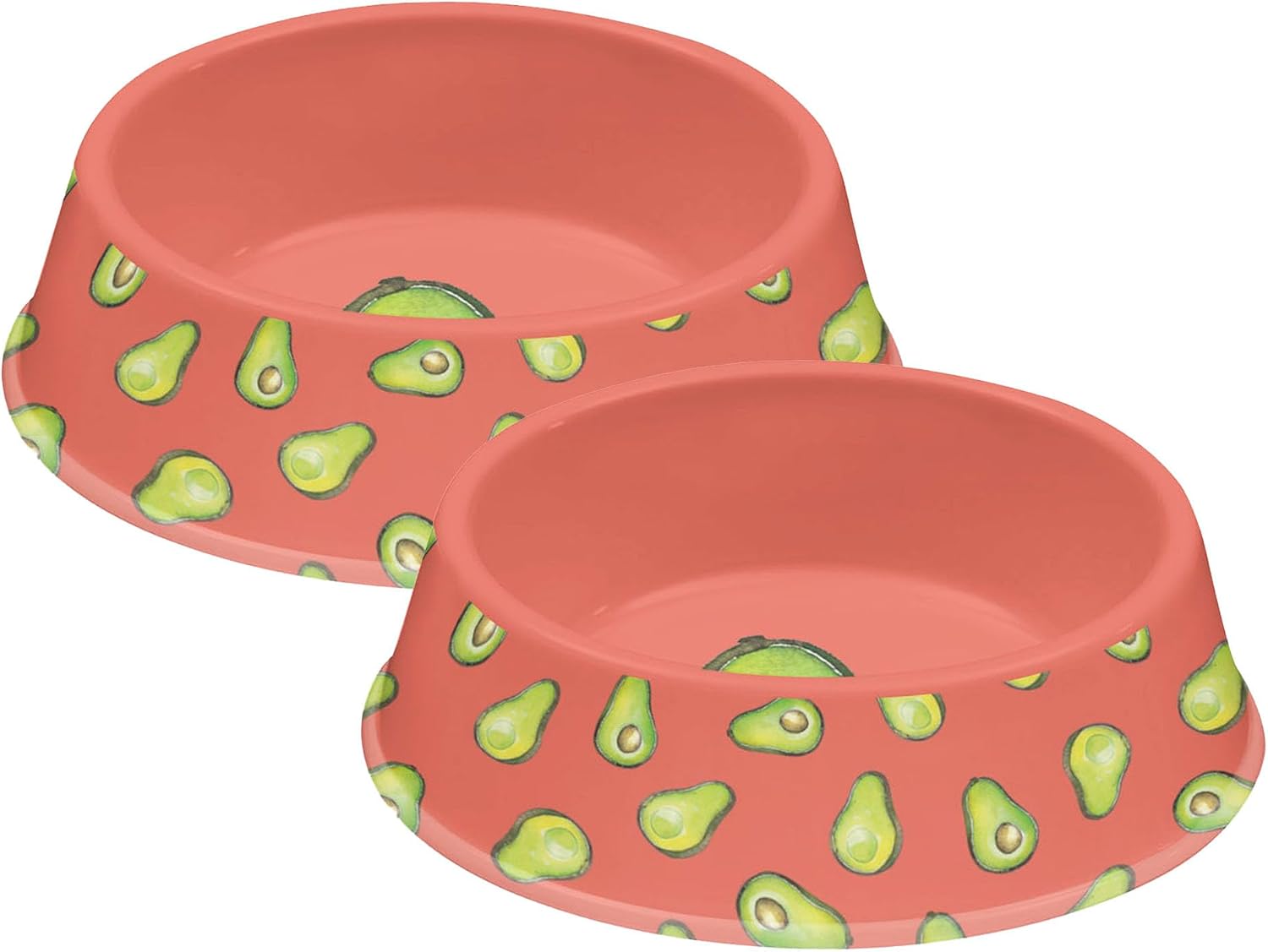 Fun Food Melamine Avocado Pet Bowl - Large - 6 Cups - Coral - Set of 2