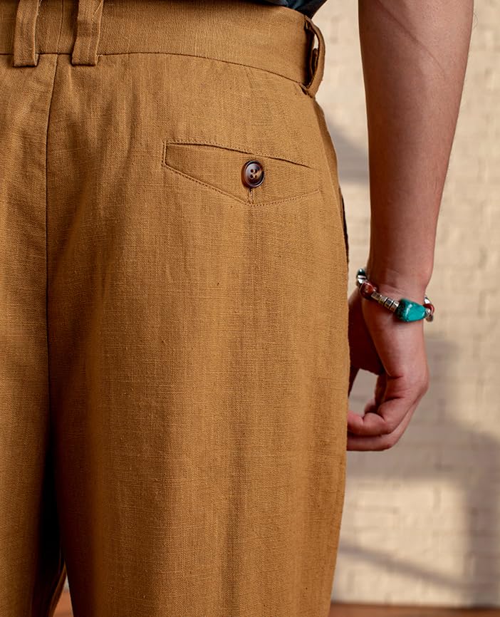Men's Casual Linen Cotton Pants Vintage Lightweight Vacation Beach Pants Loose Fit Trousers4