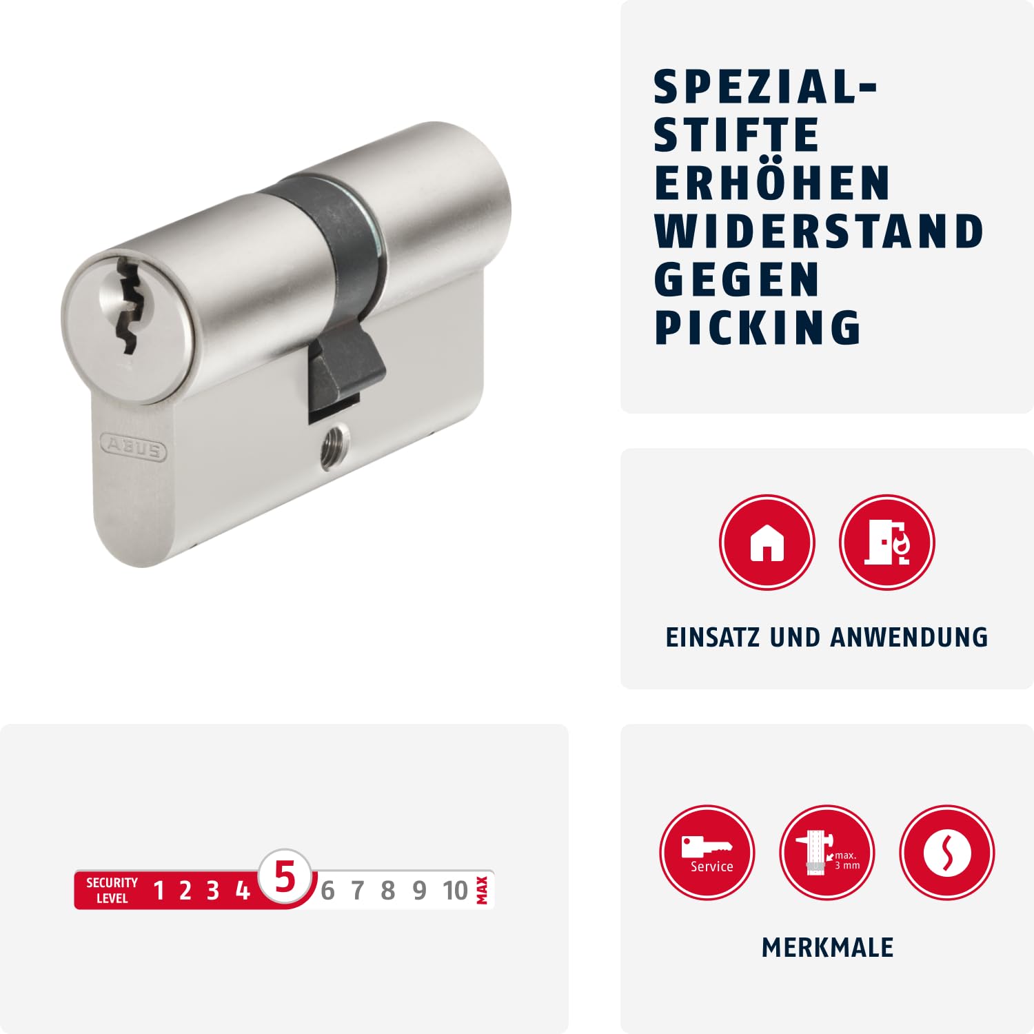 ABUS Cilindro de perfil E20NP 28/28 - cerradura para puertas de casas y viviendas, incluye 3 llaves - nivel de seguridad ABUS 5