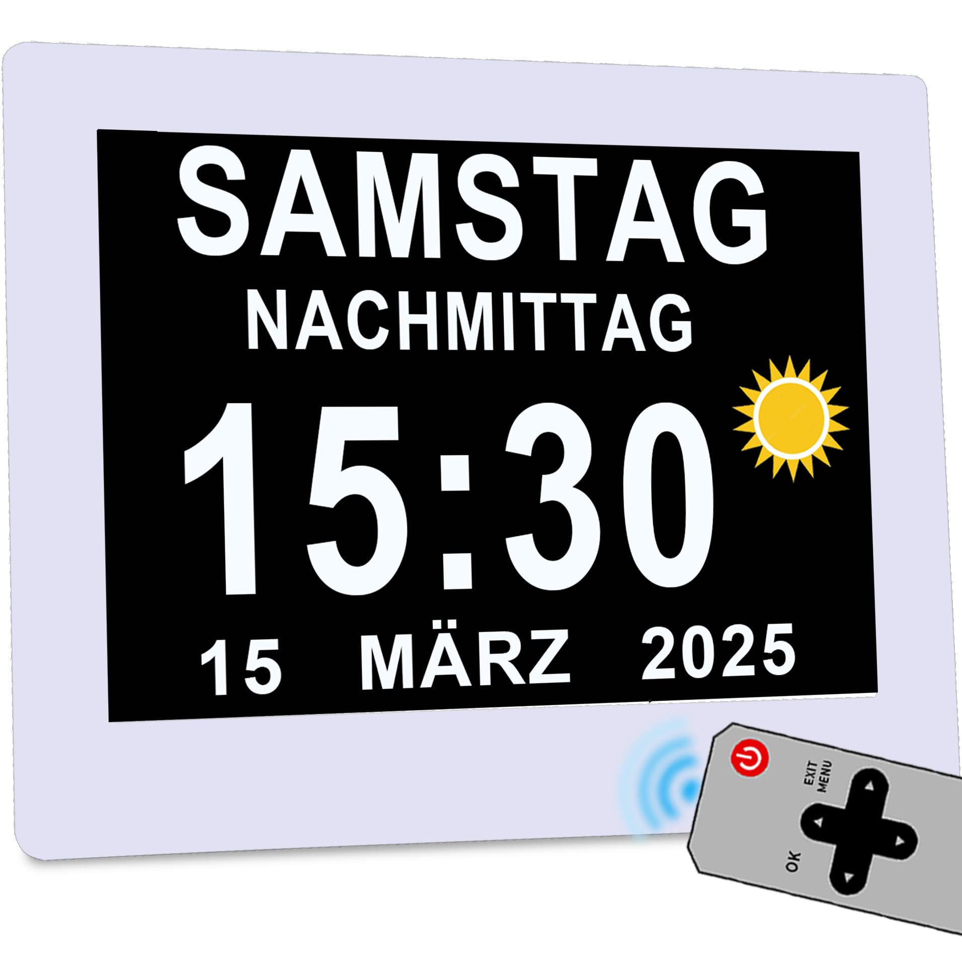 Véfaîî 2024 New, 8 Zoll Digitaler Wecker Wanduhr mit Fernbedienung 19 Alarme,Seniorenuhr Kalender und Foto-Funktion - für Senioren & Demenzkranke (z.B. Alzheimer)