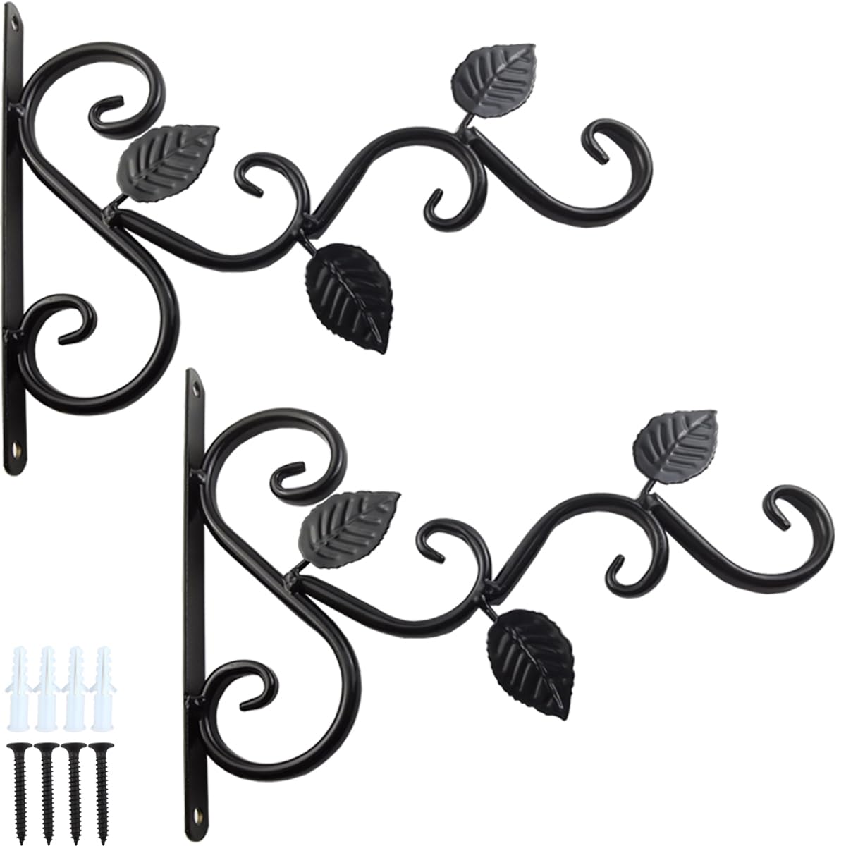 Photo 1 of ** missing hardware**TIHOOD 2PCS Wall Hook Hanging Plant Brackets, Metal Plant Bracket Iron Wall Mount Leaf Black Hangers for Hanging Bird Feeders, Lanterns, Wind Chimes, Planters, Outdoor Decoration Hooks