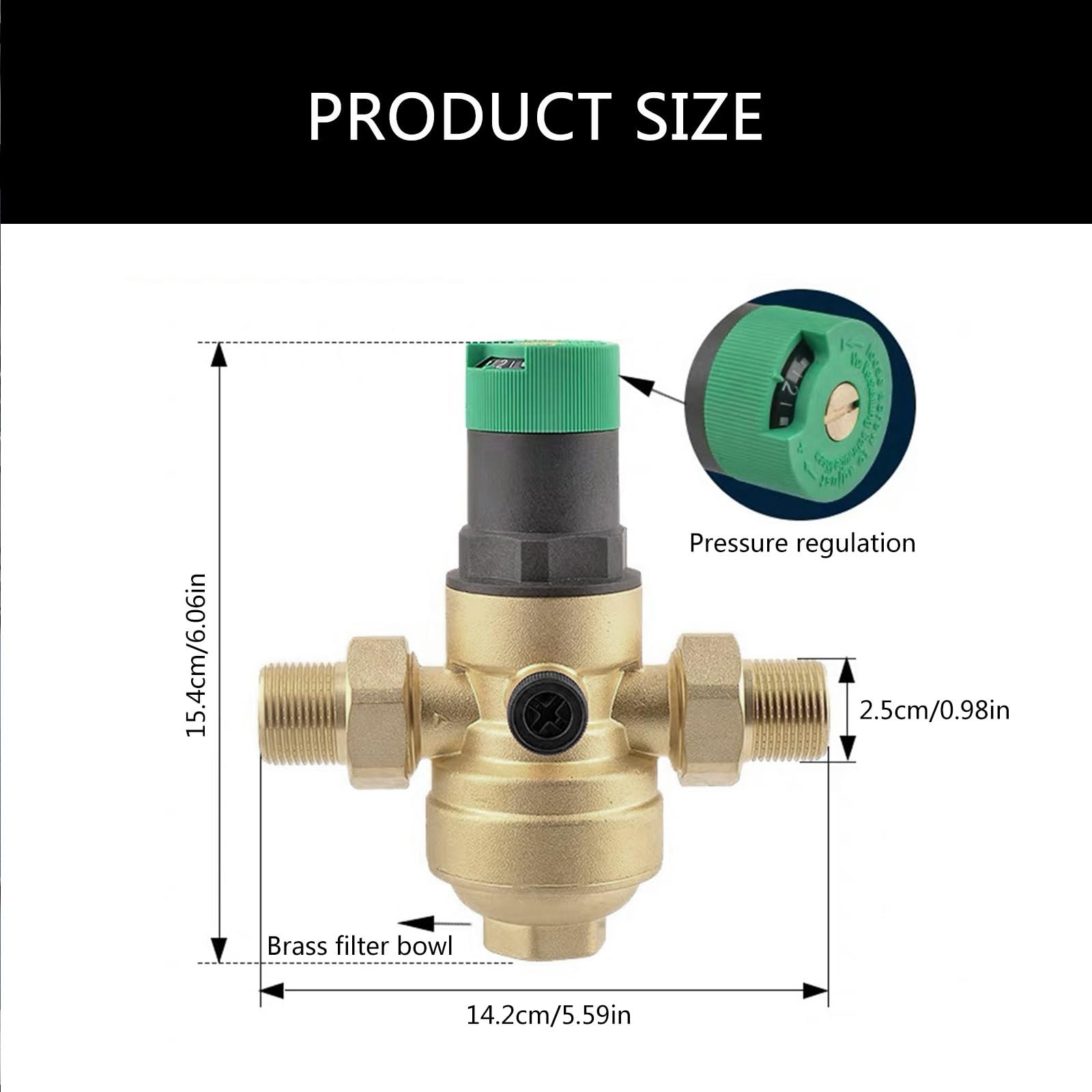G1/2 Regulador de presión de agua reductor de presión con medidor de agua ajustable Regulador de control de agua de latón