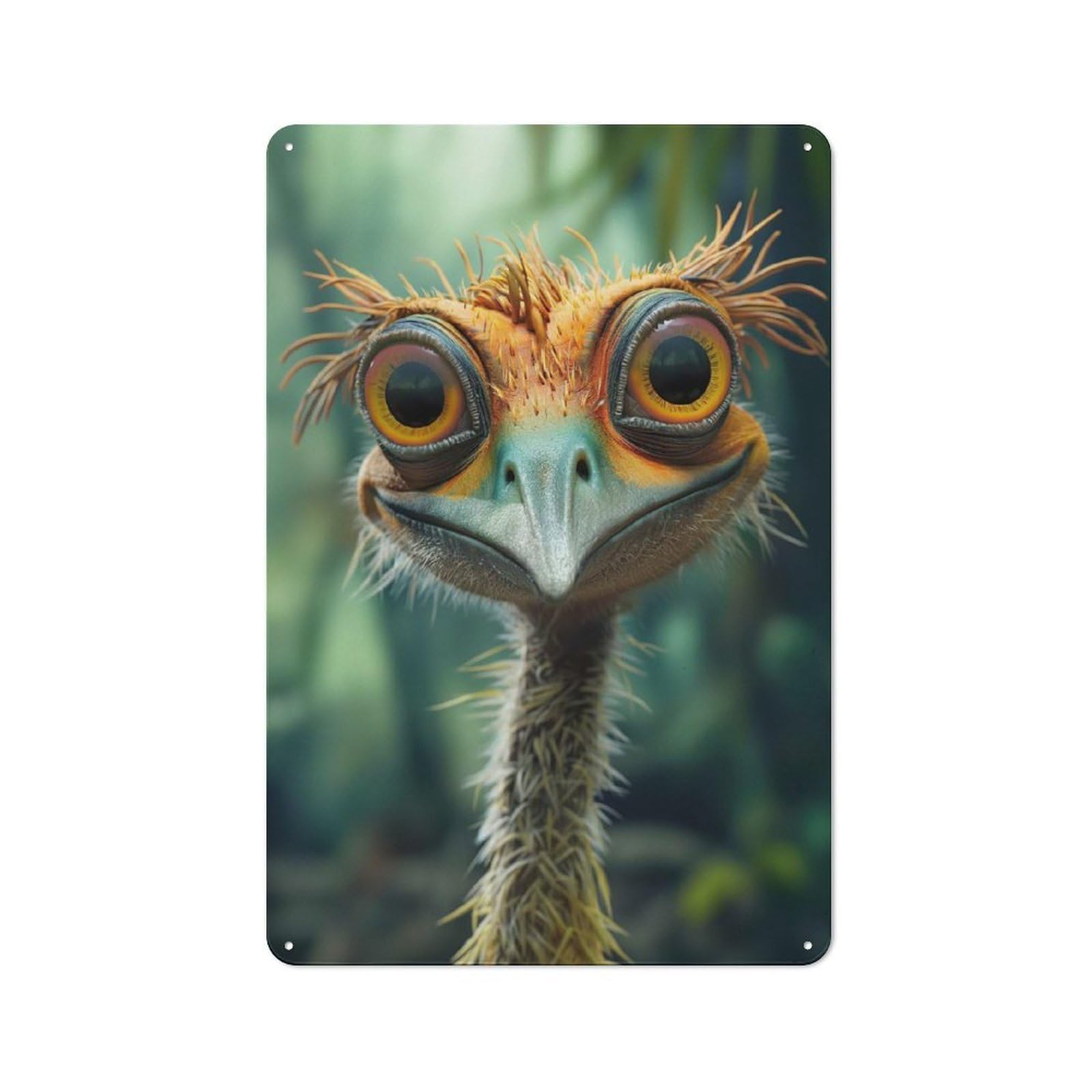 Junmoney Cute Cartoon Ostrich Retro Metal Wall Sign 30X20cm Featuring For Hallway Wall, For Garage, Workshop And Man Cave Decoration