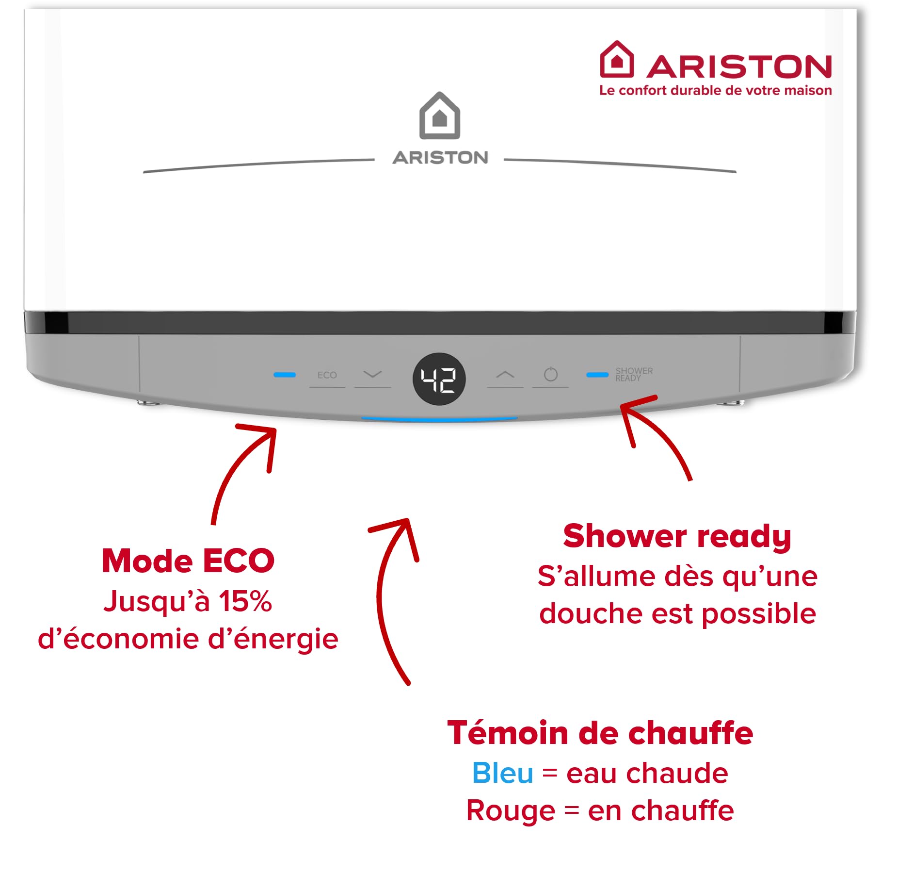 Ariston VELIS DUNE 80 litres - Chauffe-eau électrique Ultra-Plat - 13% d’Economies d’Energie - Conçu et fabriqué pour être installé en France.
