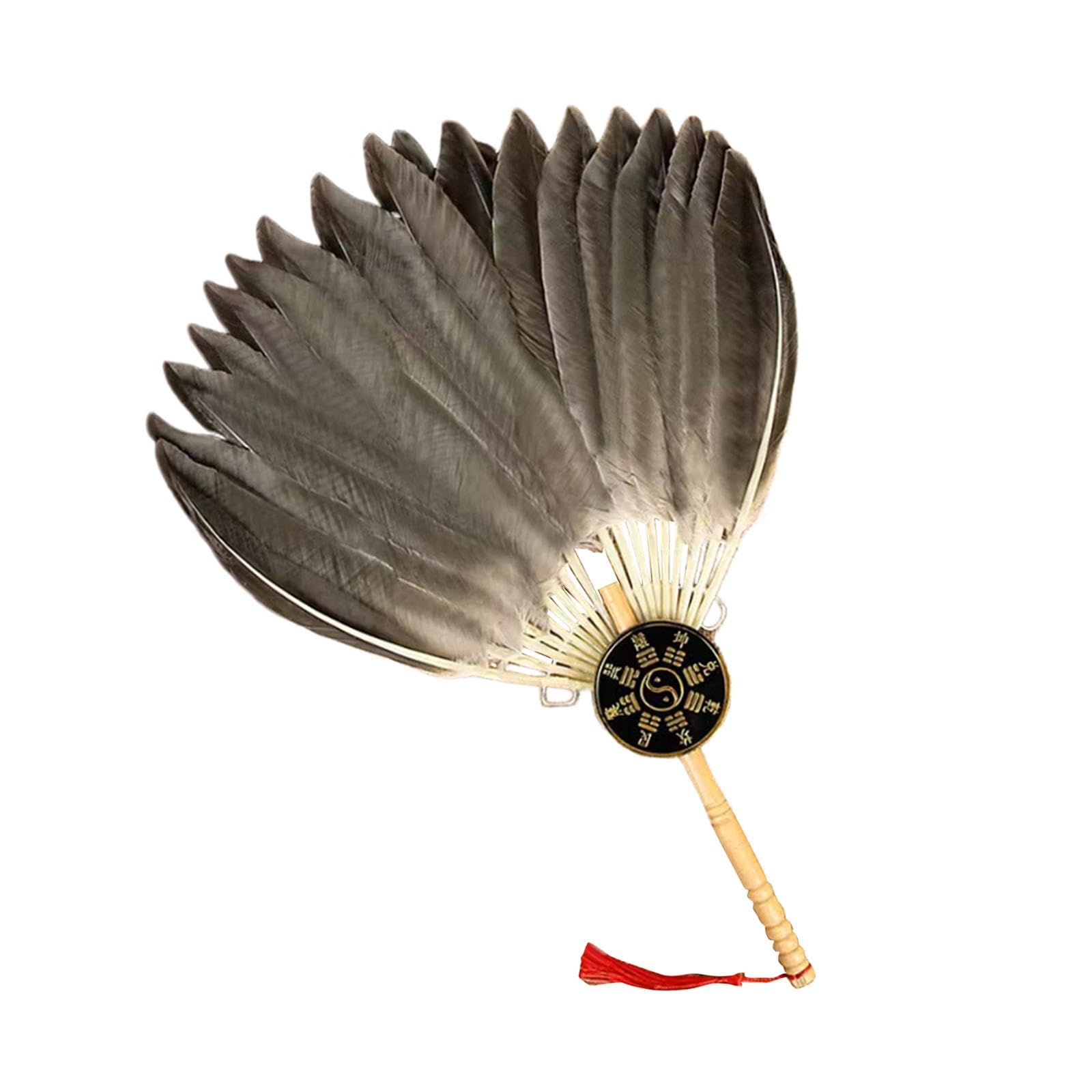 GSHUPIOU Vintage Feather Fan，Chines Handheld Fans, Ancient Chinese Sage's Feather Fan, Beautiful Ornament,(F)
