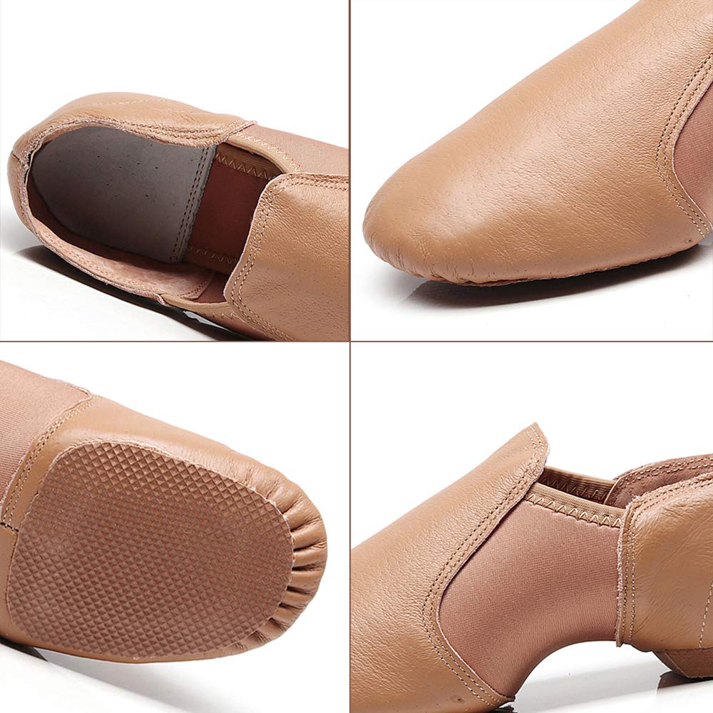 Chaussures de jazz en cuir souple avec semelle fendue pour femmes, hommes, garçons et filles