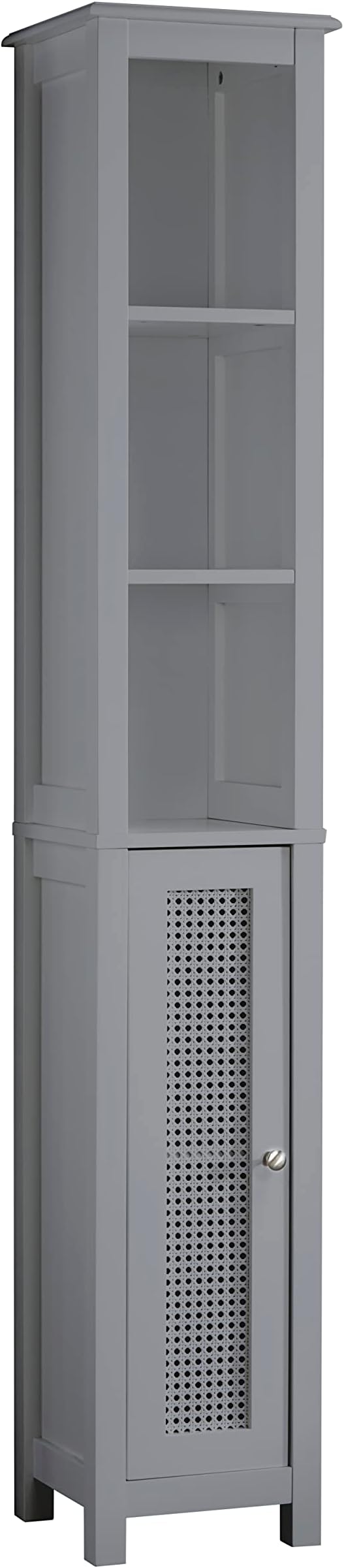 House and HomestyleGrey Slimline Rattan Bathroom Tallboy Storage Cabinet