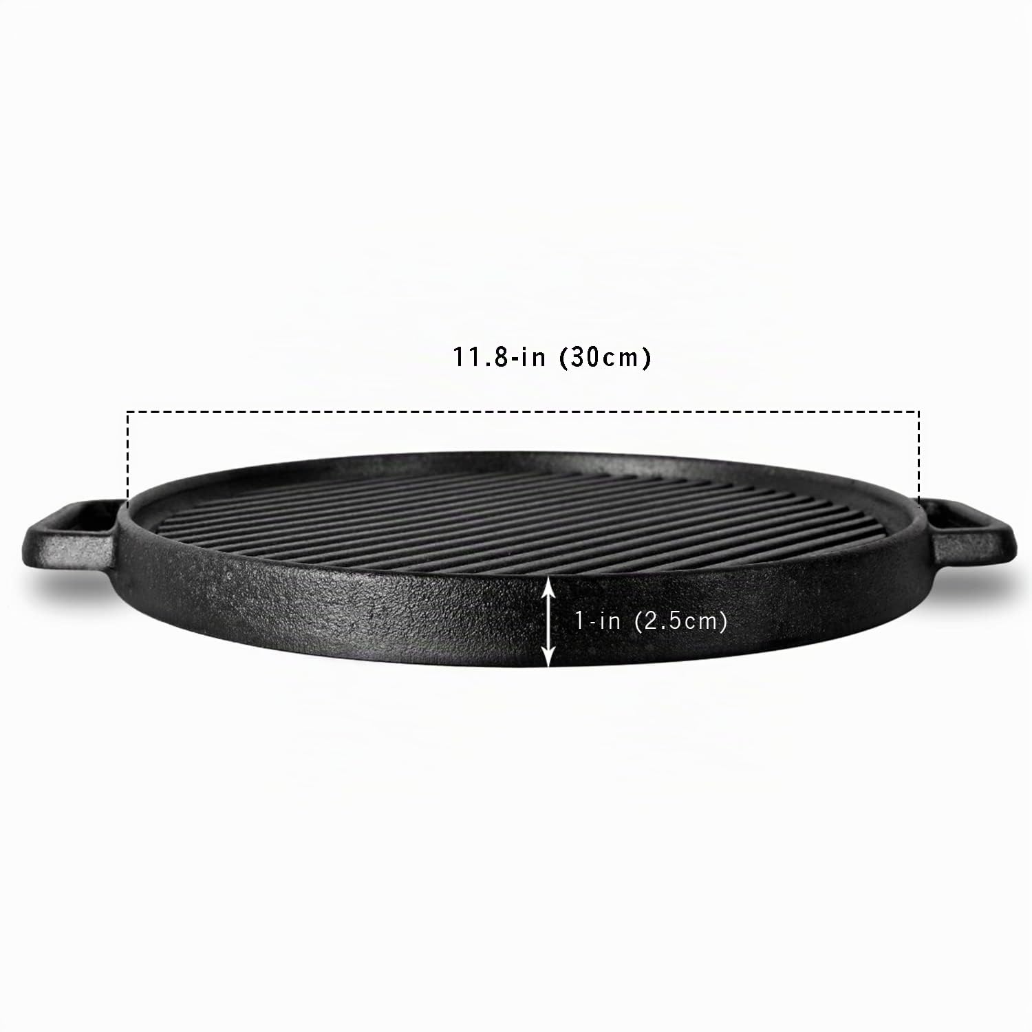 Sartén de hierro fundido de doble cara para barbacoa, 30 cm
