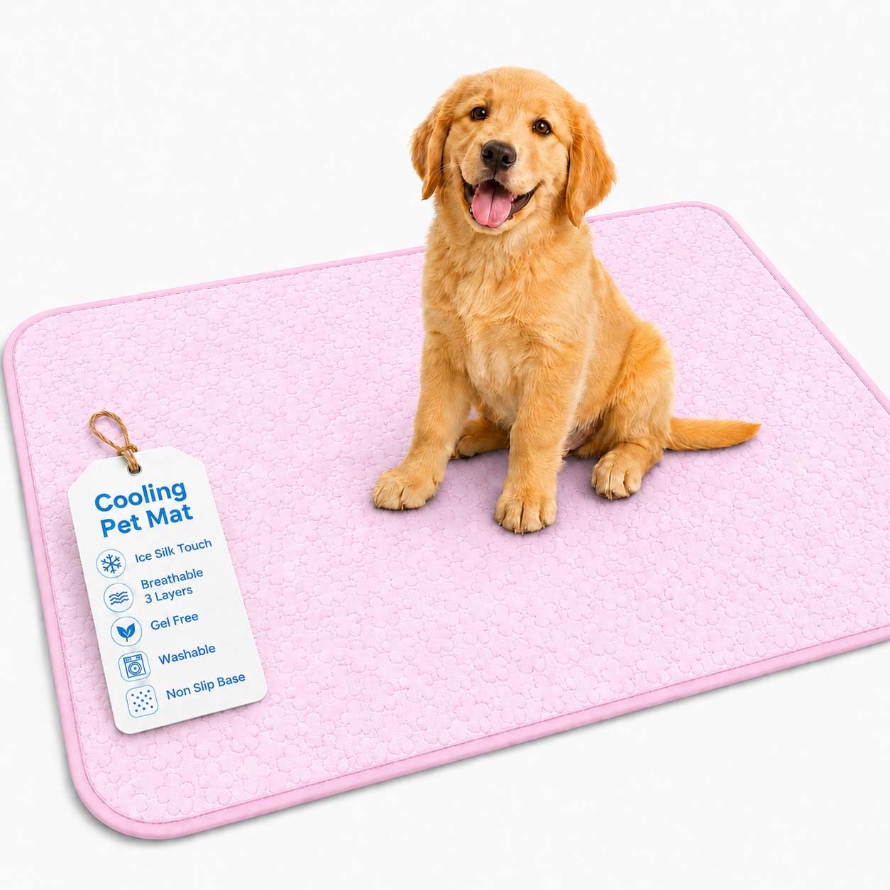 Dog Cooling Mat Large, Washable Ice Silk Self Cooling Dog Mat Large, Breathable Non Slip for Dogs, Cats, Crates, Kennels, Sofa, Car & Garden (Pink,L)