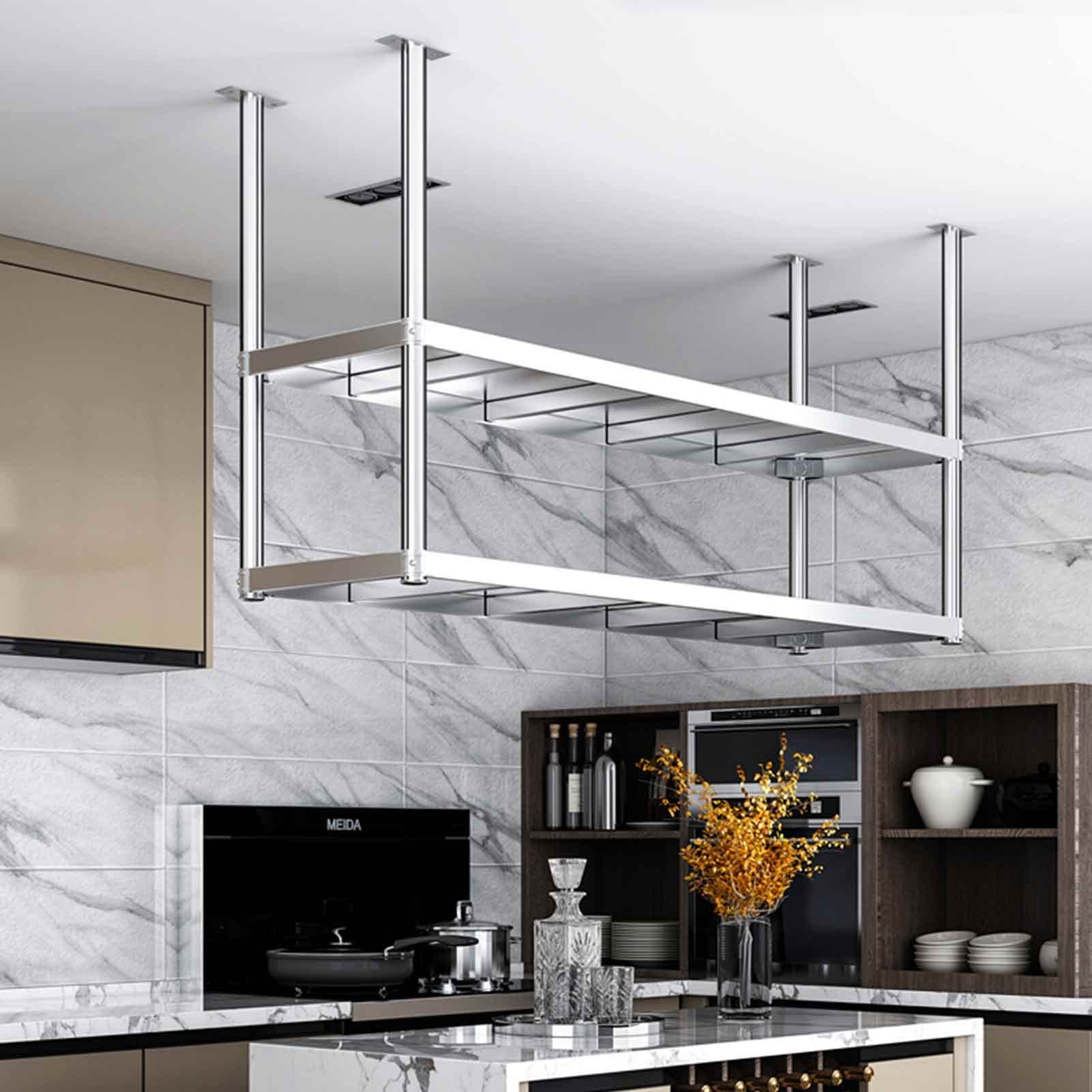 Nizat Étagère de cuisine en acier 304 de qualité supérieure – Heavy Du plafond Sto pour casseroles et poêles, solution moderne peu encombrante pour salle à manger et cuisine nizat