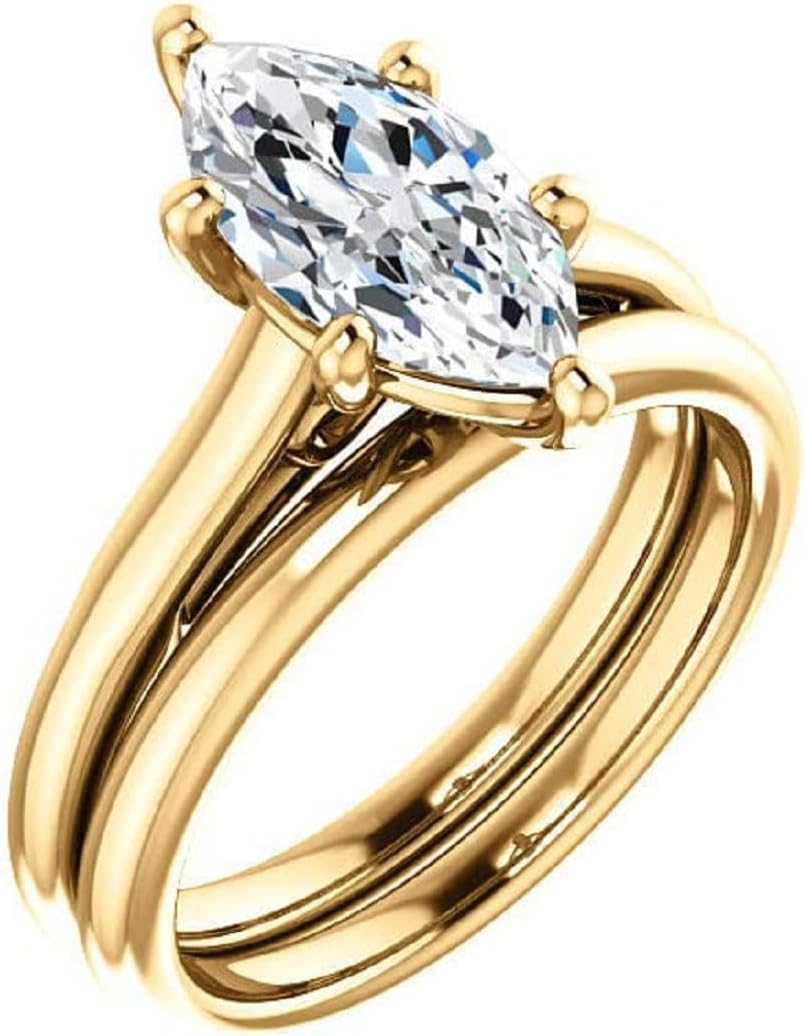 10K Solid Yellow Gold Handmade Engagement Rings 1CT-5CT Marquise Cut Moissanite Diamond Solitaire Wedding/Bridal Rings Set for Women/Her Propose Ring