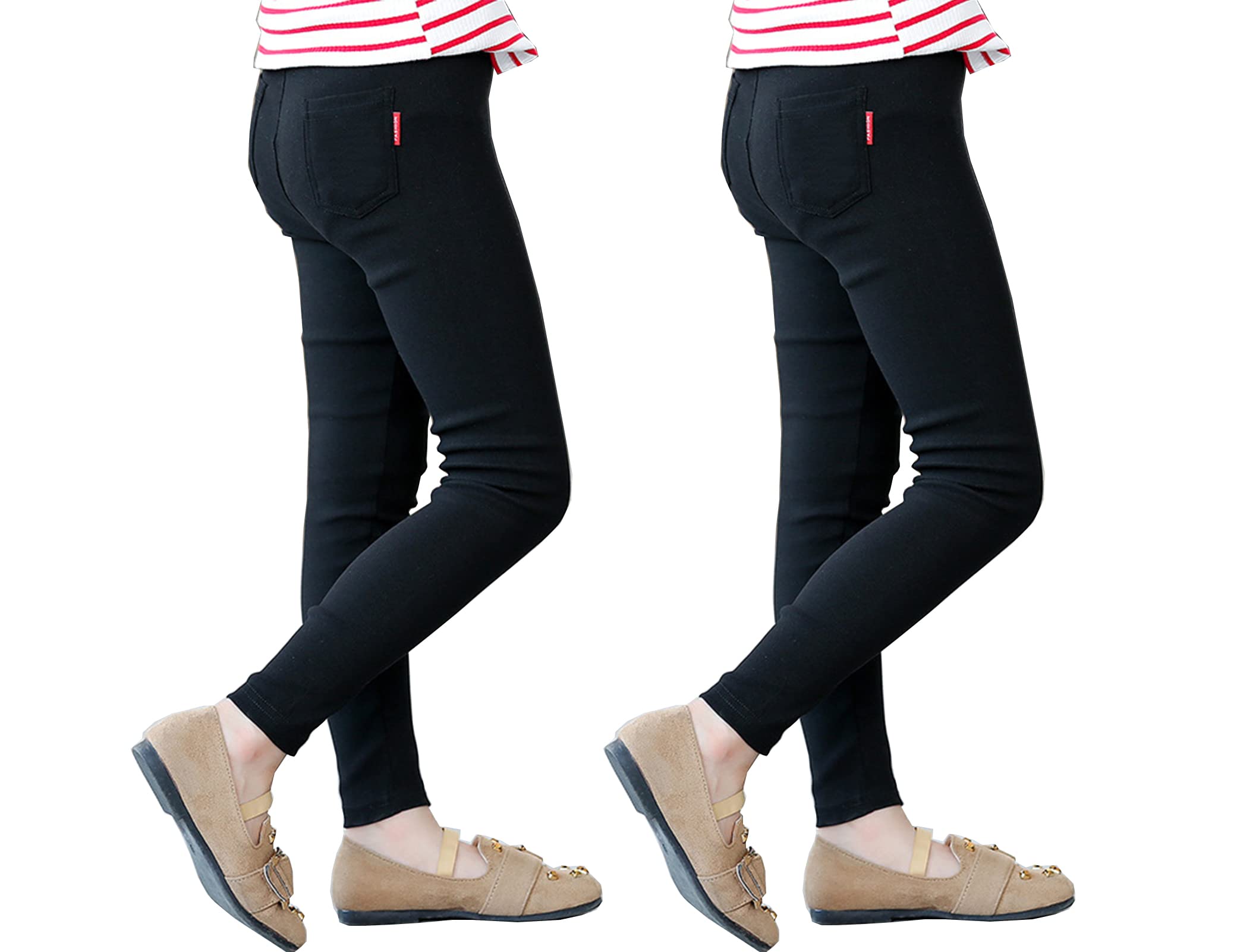 Kiench Leggings largos para niña con bolsillos, corte ajustado, 2 unidades