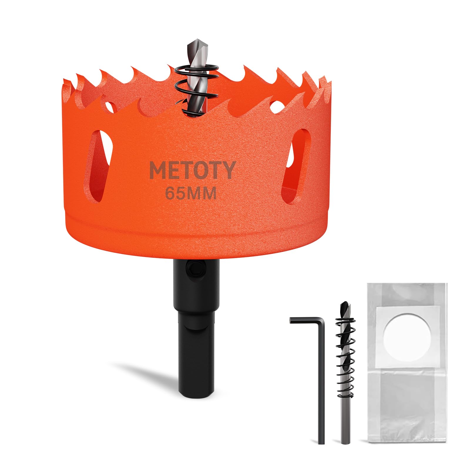 METOTY 65mm Bi-Metal Hole Saw,Universal HSS M42 Hole Saws,with Triangular Shaft Adapter and Centring Drill, One Free Dust Bag for Aluminum, Metals, Plastics, Acrylic Glass, Wood, Gypsum board — image 1