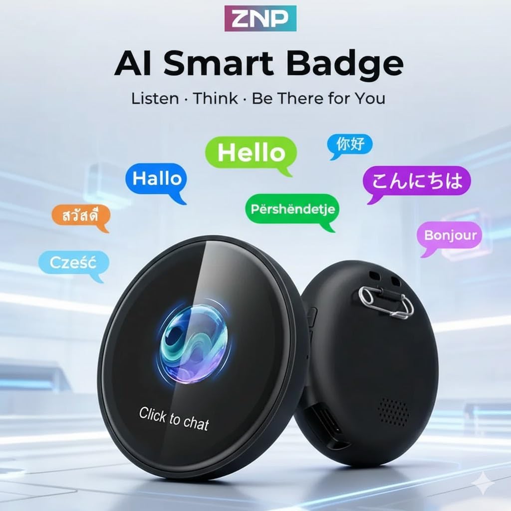 AI Badge Traduttore Simultaneo Vocale con 60 lingue in tempo reale, Smart E-Badge portatile con schermo LCD HD, Bluetooth 6.0, traduttore vocale per viaggi, affari