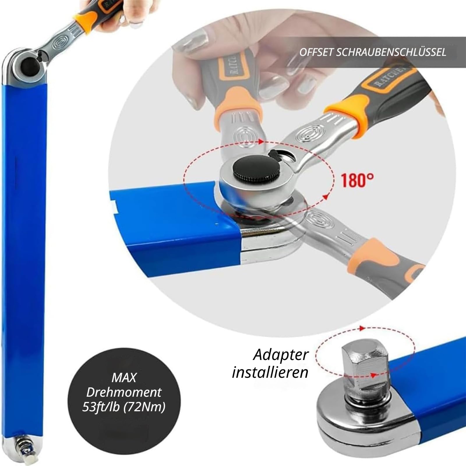 Schraubwerk Offset Schlüssel, Multifunktionaler Ratschenverlängerung, Offset Extension Wrench Mit 1/4 Zoll 3/8 Zoll 1/2 Zoll Adapter, Ideal Für Enge Räume, Kfz-Reparatur (Blau, 2pcs)