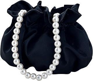Small Wristlet Purses Mini Bucket Bag Women Hobo Bag with Faux Pearl Chain