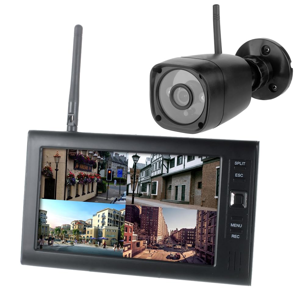 Andoer Sistema de cámara de seguridad inalámbrico DVR 720P monitor LCD 7 pulgadas grabación manual/en bucle visión nocturna rango transmisión 30M
