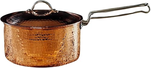 Miniatura 6 de Sertodo - Sartén para salsa de cobre con tapa, capacidad de 2,5 cuartos de galón, cobre puro, calibre pesado, martillado a mano, mangos patentados