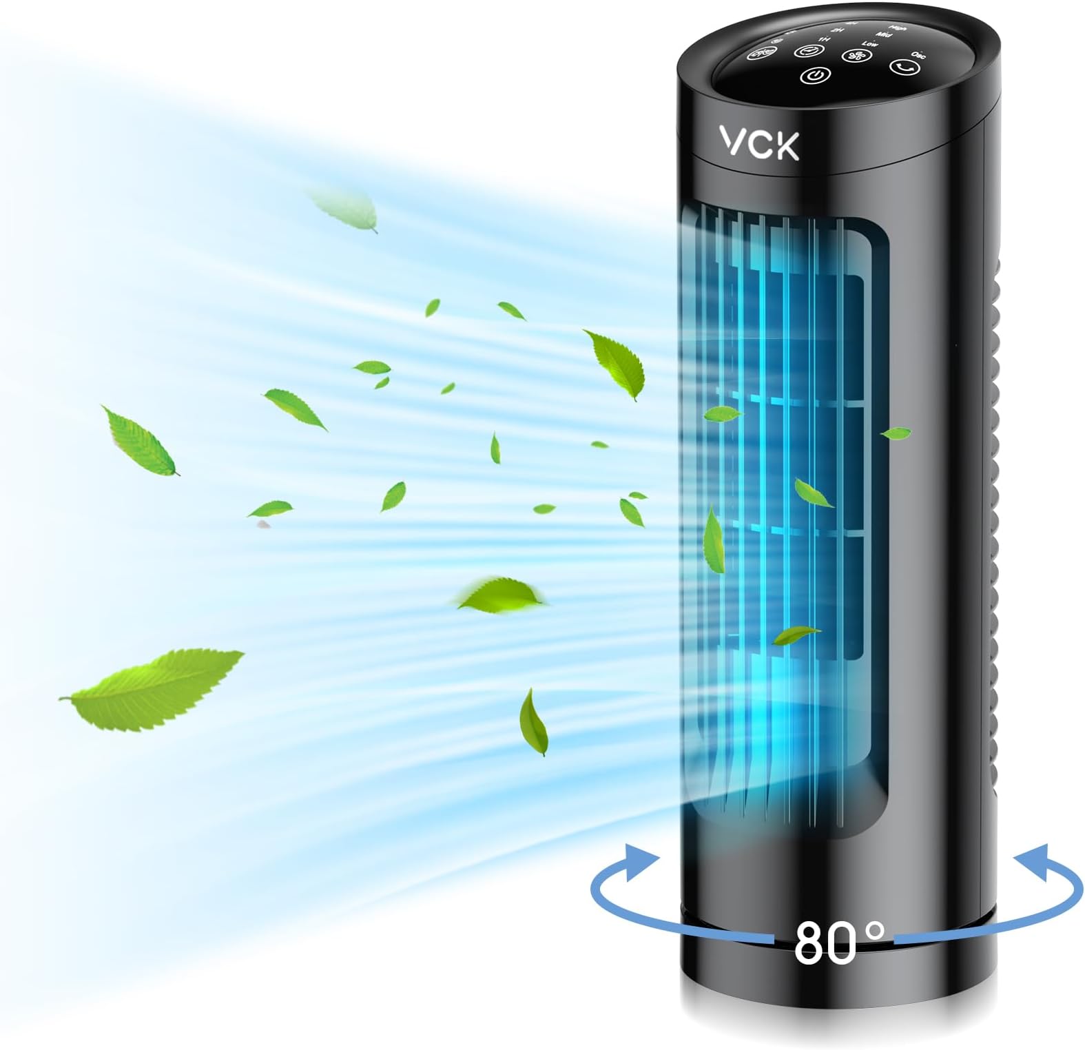 VCK 13'' Tower Fan, Oscillating Table Fan with Remote Control, Portable Small Desk Fan, Adjustable 3 Speeds, Timer, Personal Quiet Cooling Bladeless Fan For Bedroom Office Desktop, black, LE-TF009A