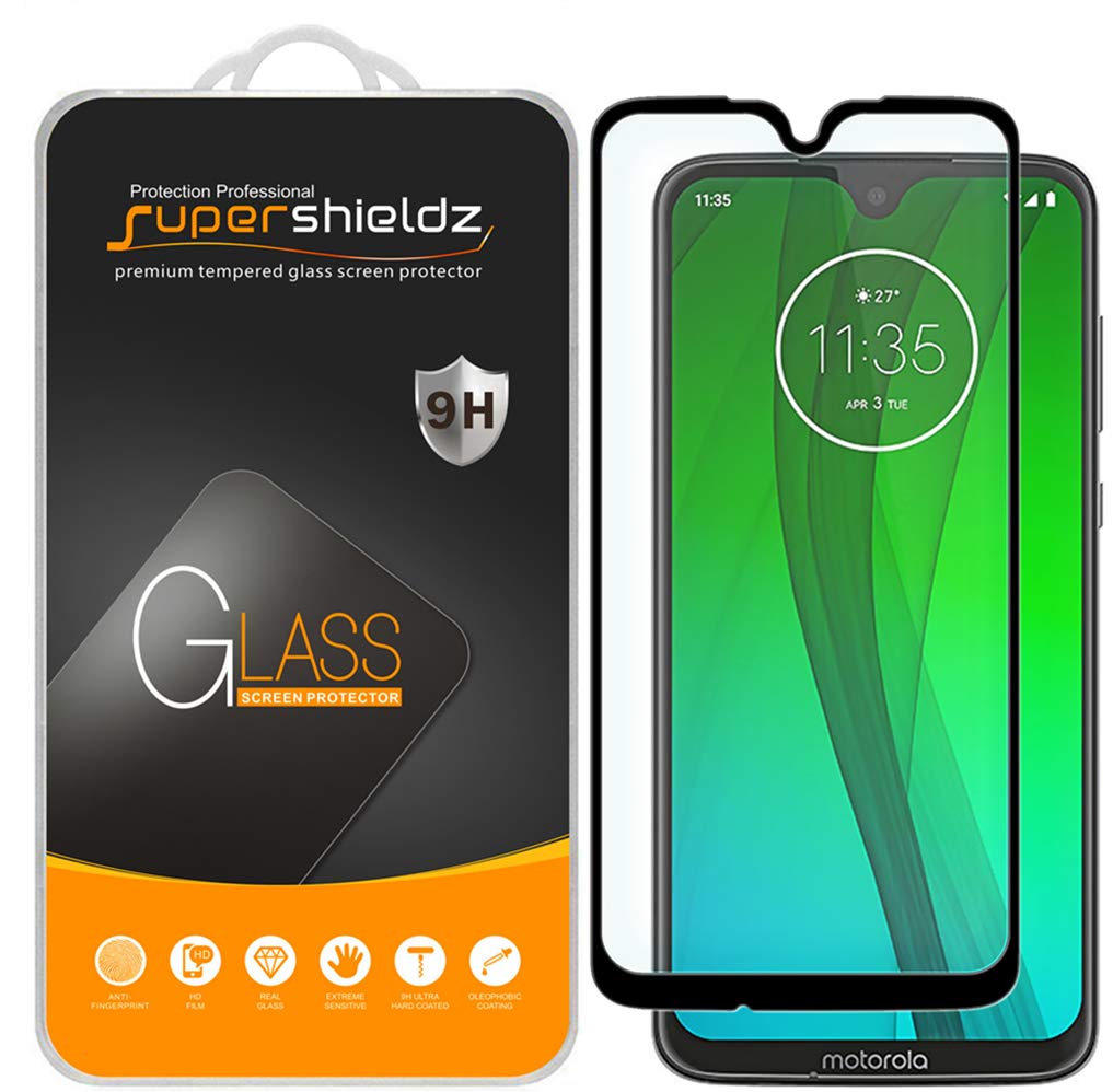 Supershieldz (2 Pack) Designed for Motorola (Moto G7 Plus) Tempered Glass Screen Protector, (Full Screen Coverage) Anti Scratch, Bubble Free (Black)