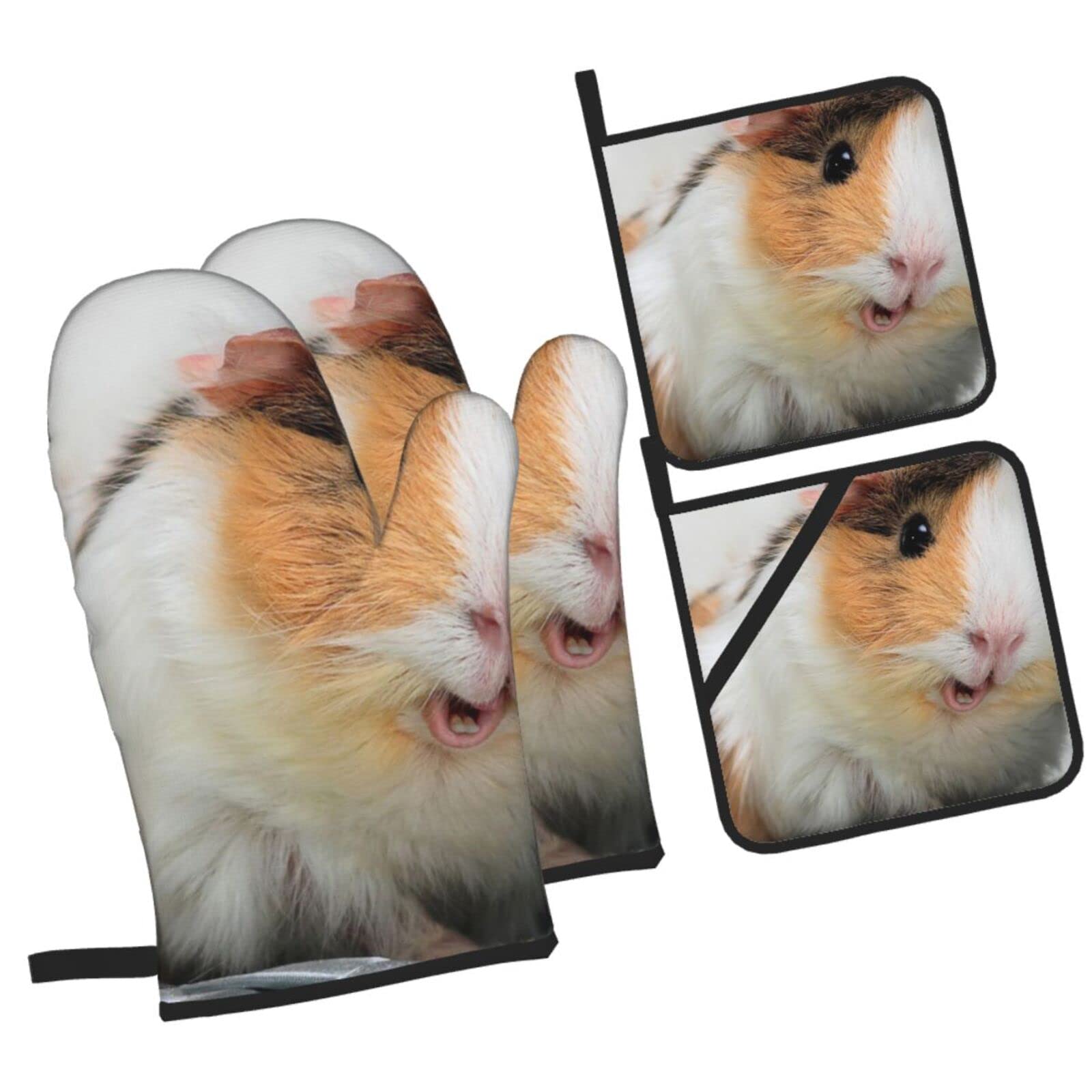 Surprised Guinea Pig Oven Mitts and Pot Holders Sets, Christmas Oven Mitt Kitchen Heat Resistant Non-Slip Pot Holders Set for Cooking Baking BBQ