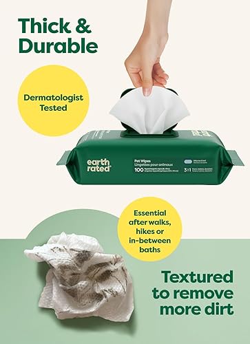 Miniatura 3 de Earth Rated Toallitas para mascotas para perros y gatos, hipoalergénicas, limpieza 3 en 1, desodorizantes e hidratantes, para aseo de patas, cuerpo