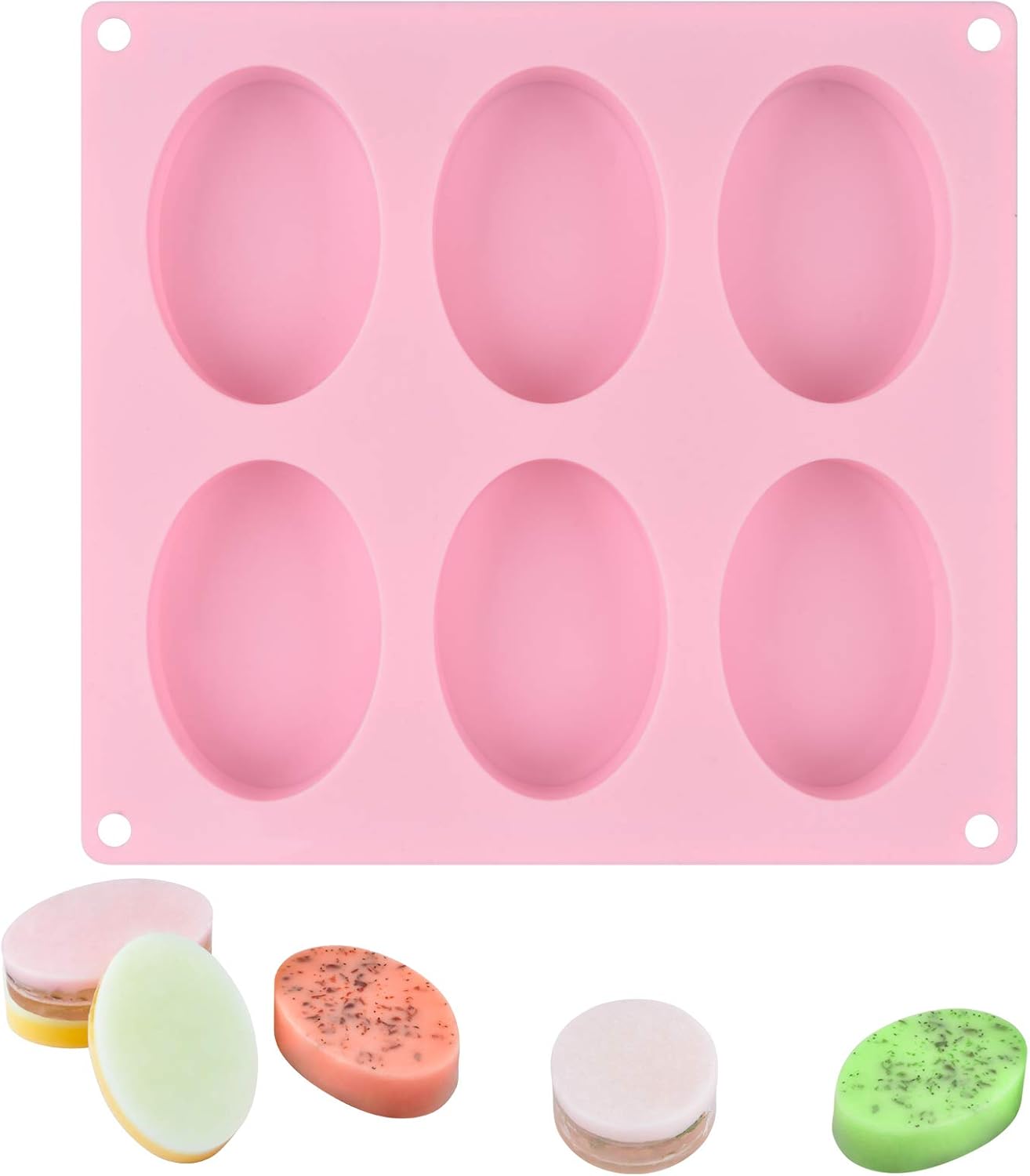 6 Cavities Silicone Molds for Soap Making, Reusable and Flexible Silicone Soap Molds for Customized Making Soap at Home, Easy to Release and BPA Free, Pack of 1 (Pink, Oval)