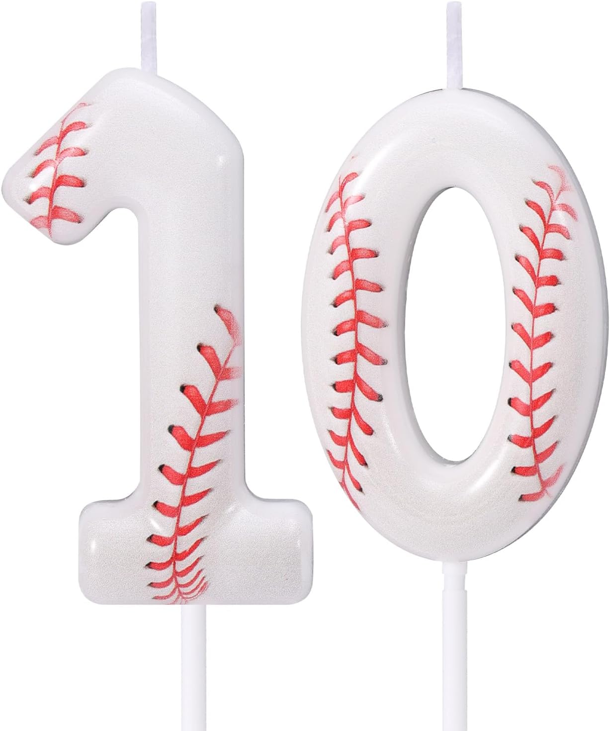 Baseball 10th Birthday Candle, 10 Number Candles Red & White Baseball Cake Topper Sports Themed Cupcake Decorations for Boys Player Party Anniversaries & Celebrations Decor Supplies (Number 10)