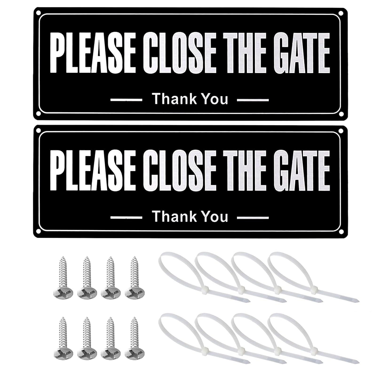 2 Pcs Please Close The Gate Signs,Stainless Steel Please Shut The Gate Signs,Personalised Metal Black Keep Closed Plaque for Indoor Outdoor Garden House Shed Fence Door,with Cable Ties Screw Rope