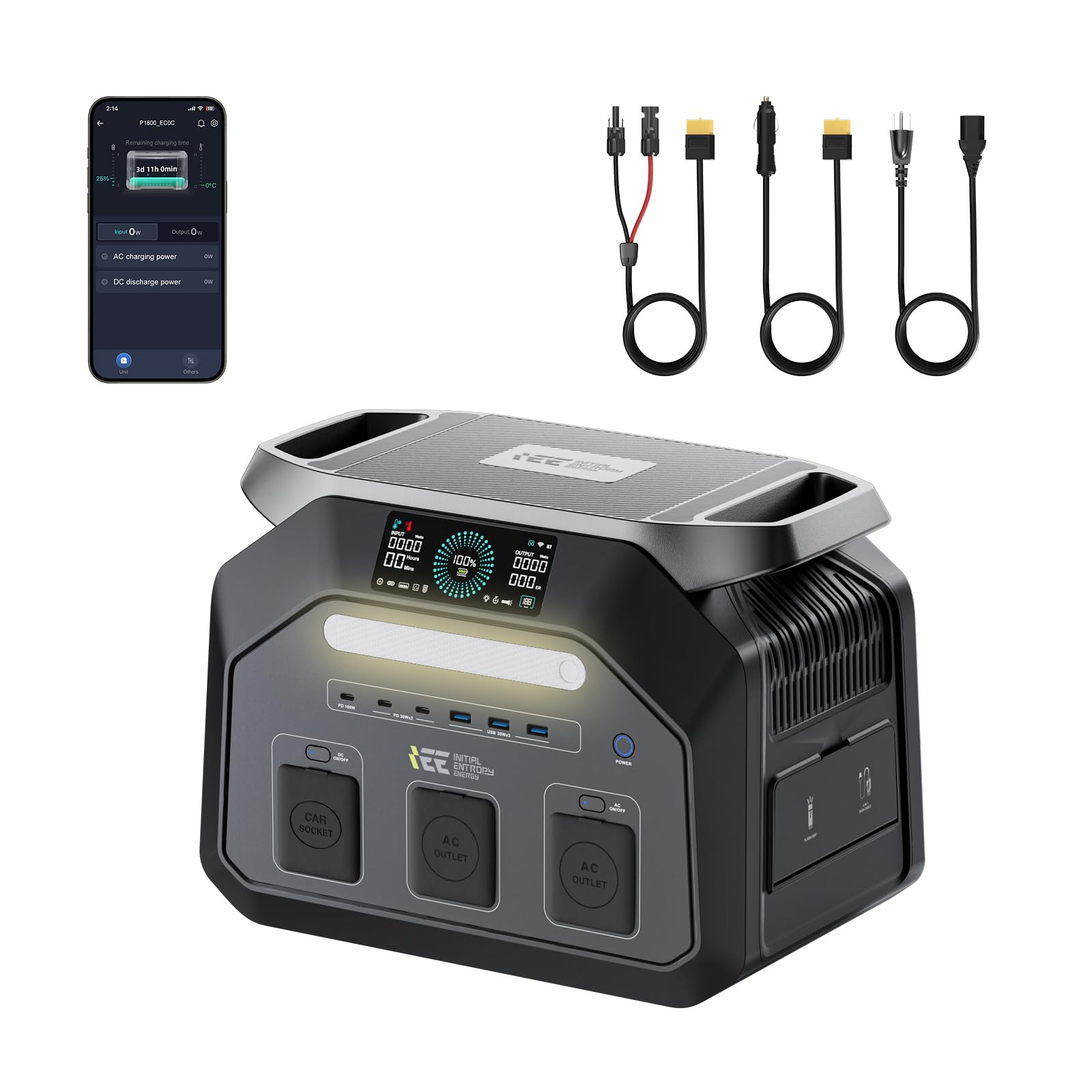 IEE 1800W Solargenerator P1800, 1024Wh LiFePO4 Akku Tragbare Powerstation, 0–80% in 45 Min.Laden, 11 Anschlüsse, App, Portable Power Station für Camping, Wohnmobile, Notstrom