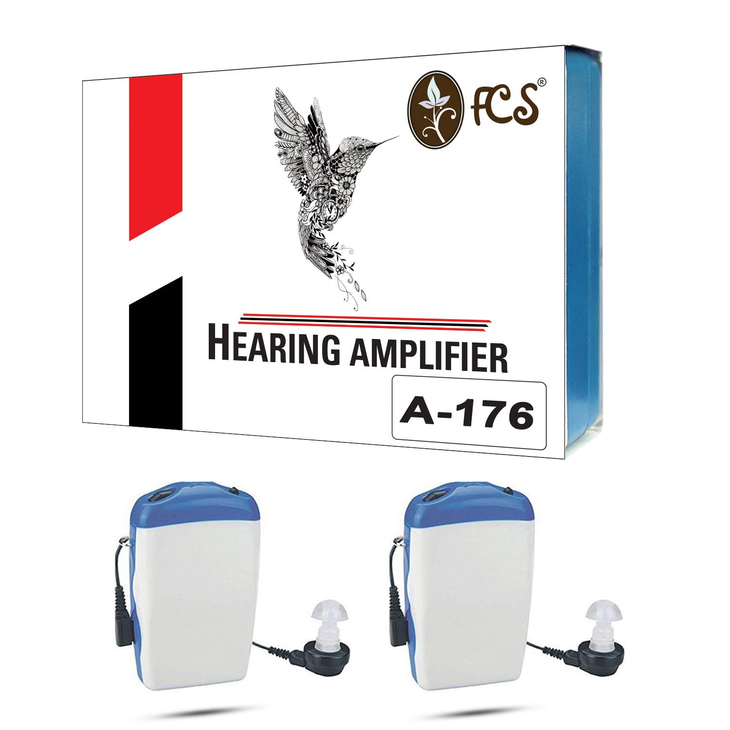 FCS A-176 Hearing Aid Instant fit POCKET Personal Sound Hearing Amplifier for Seniors and Adults with Moderate Hearing Loss (Pack of 2) (3 Month Seller Warranty).