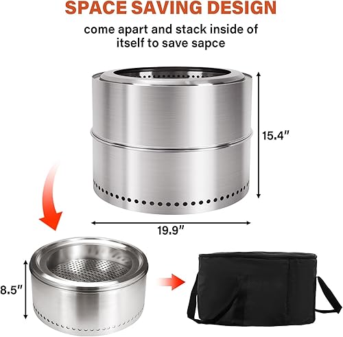 Miniatura 4 de HGD Chimenea sin humo de 19 pulgadas para exteriores, hoguera de acero inoxidable, hoguera sin humo para exteriores con bolsa de transporte para