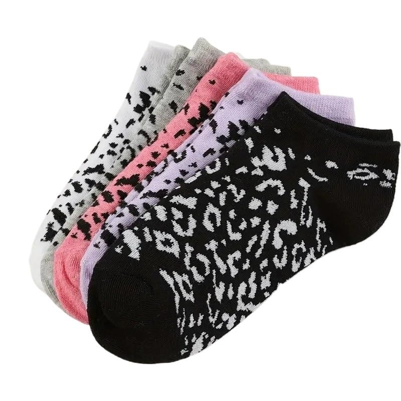 Calzini da Donna con Stampa Leopardata, Estivi, Traspiranti, Morbidi e Comodi, Casual.(10 Pairs Mix)