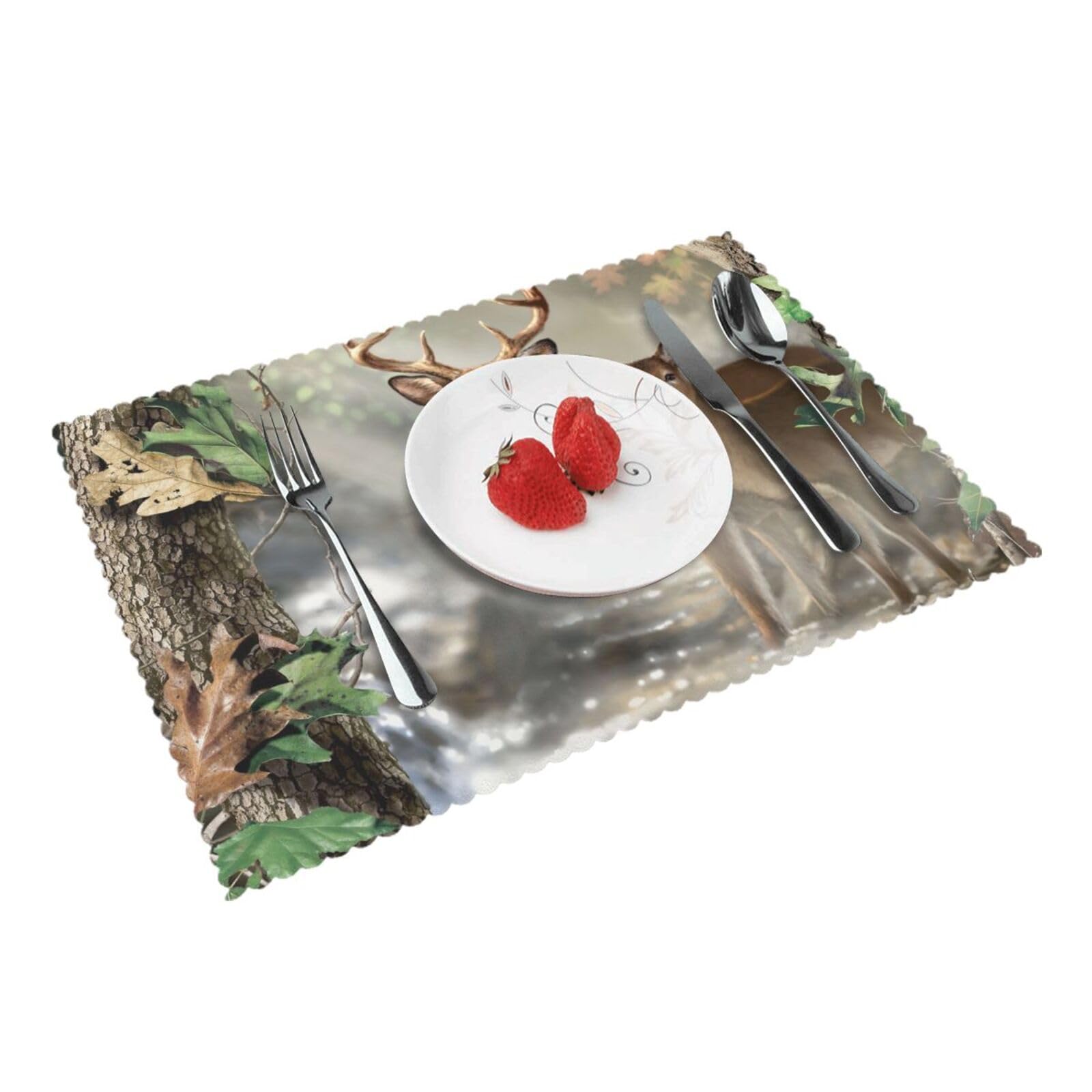 Bnvsadc Camouflage Deer 4 Pcs Heat Resistant Placemat 45X30 Cm, Printed Non-Slip Place Mats For Kitchen Dining Table Indoor Outdoor