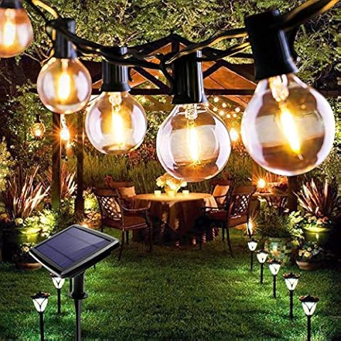 QXMCOV Solar String Lights, 10LED 18ft/5.5m G40 Bulbs Solar Lights Outdoor Garden, Waterproof Garden Lights Solar Powered, Solar Lights for Garden Patio Yard Wedding Party Warm White Cover